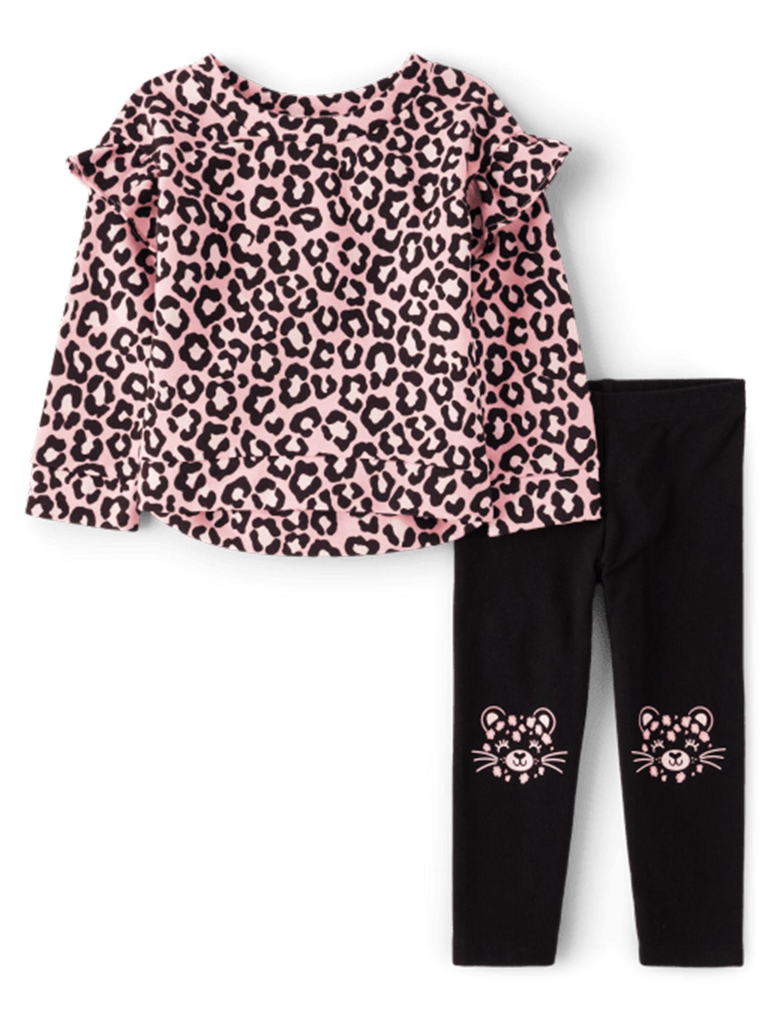 girls leopard print top & leggings (set of 2)