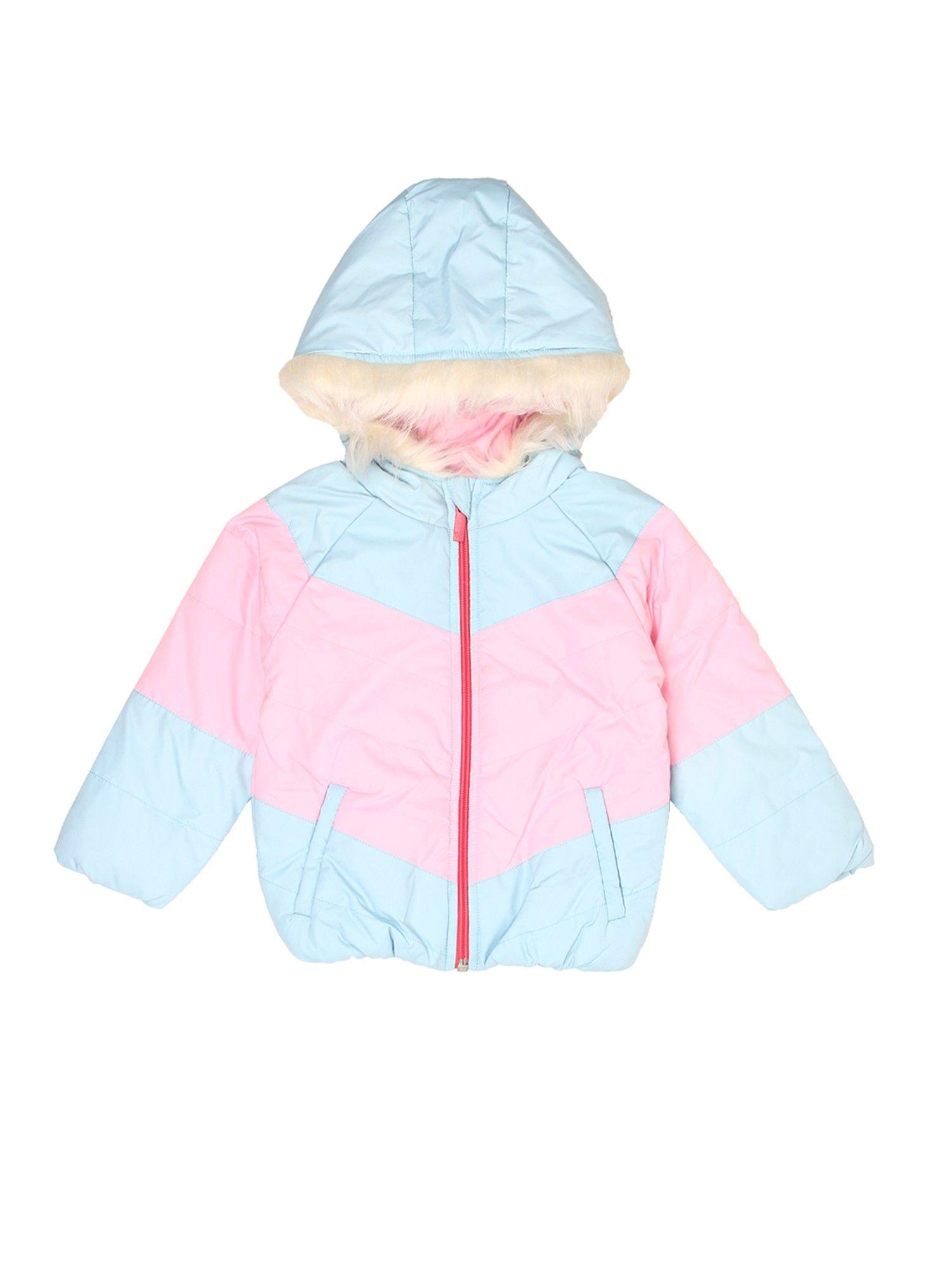 girls light blue colorblock quilted jacket