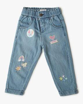 girls light-wash regular fit jeans with applique