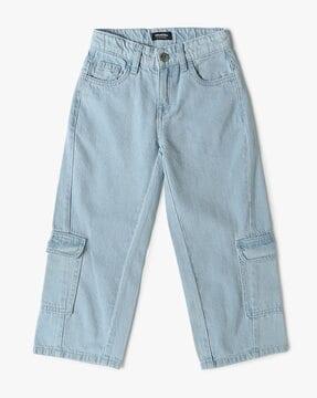 girls lightly washed regular fit cargo jeans