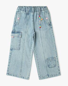 girls lightly washed wide-leg cargo jeans