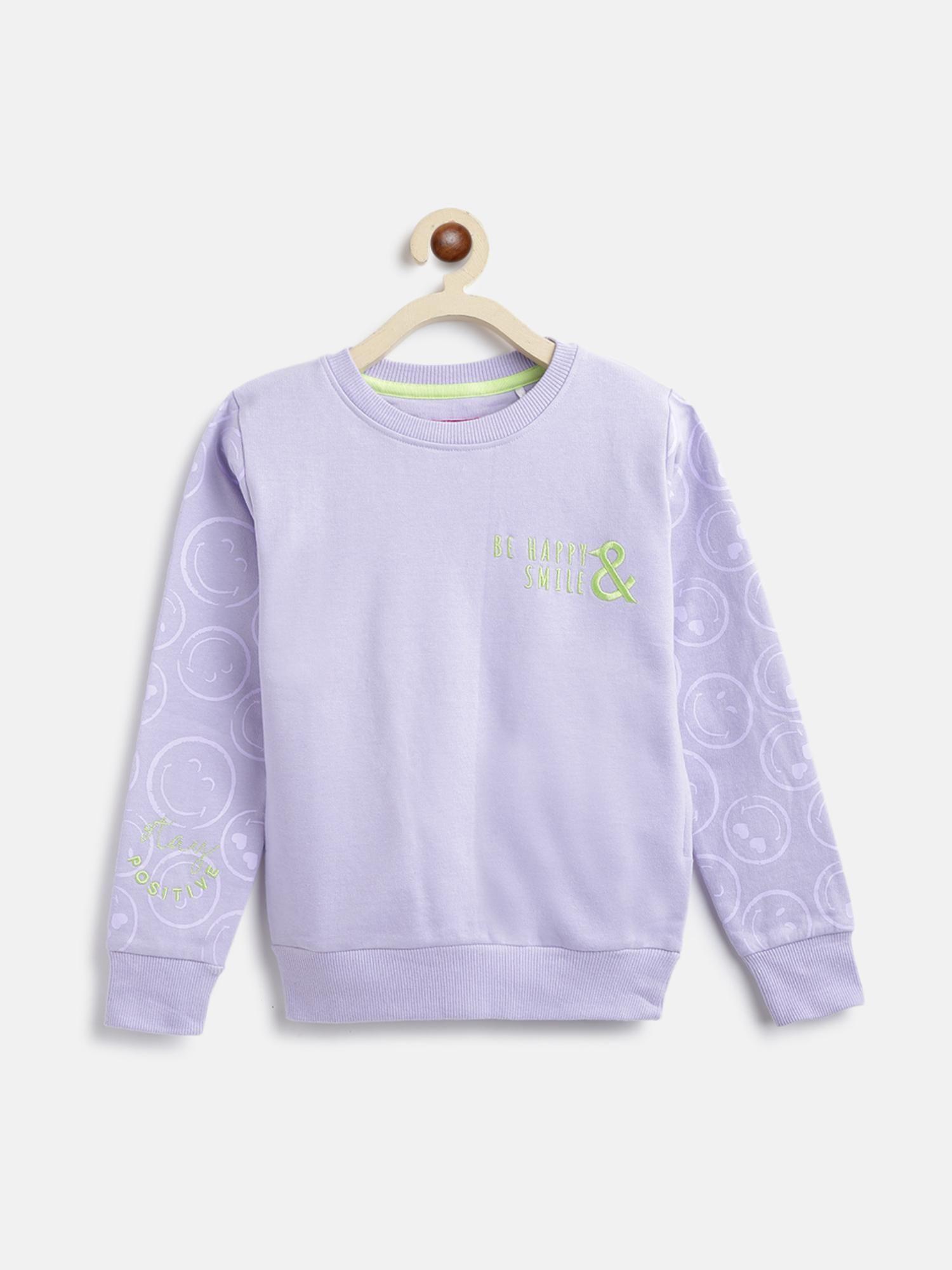 girls lilac poly cotton printed sweatshirt