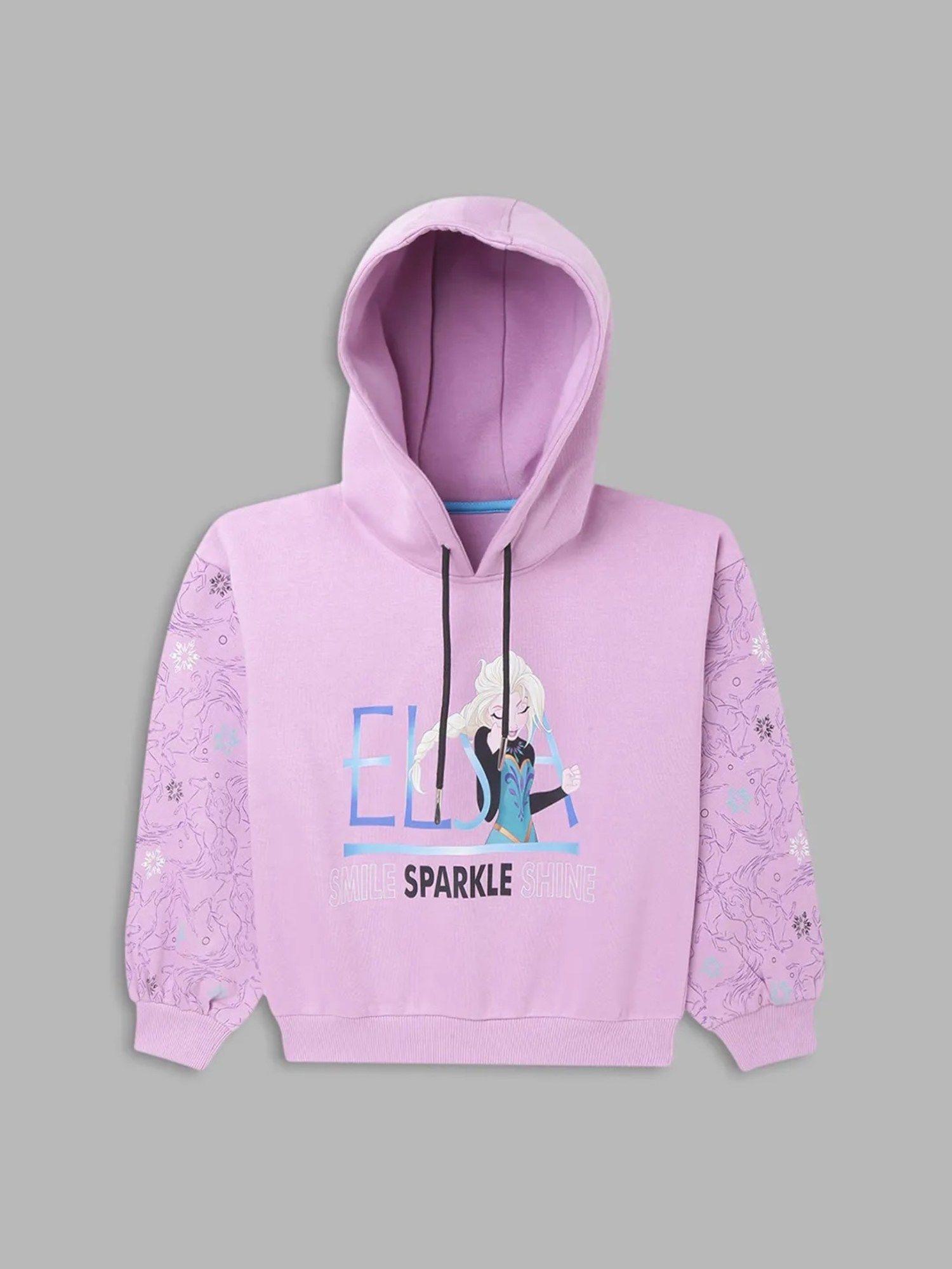 girls lilac printed hooded full sleeves sweatshirt