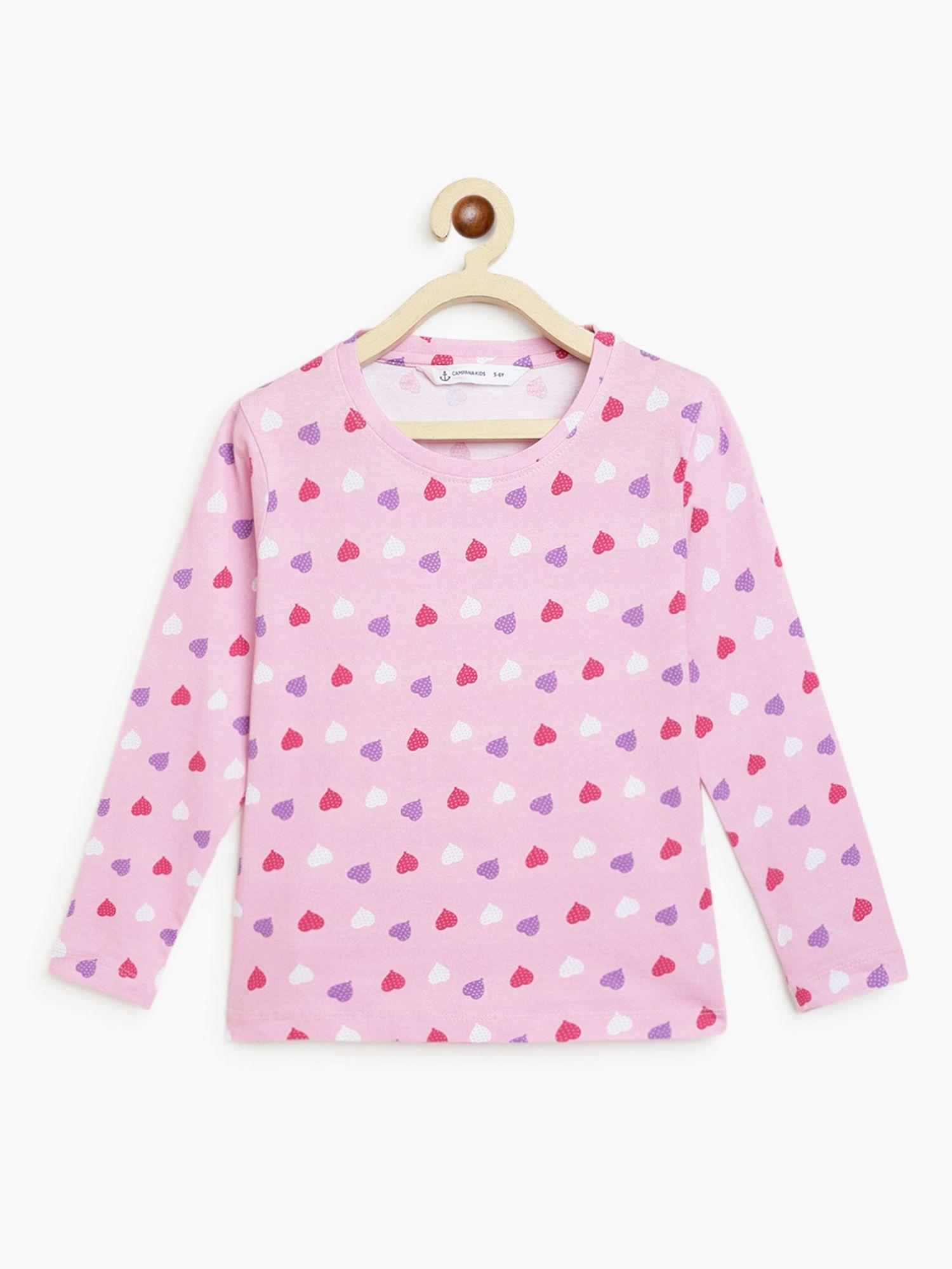 girls lily long sleeves t-shirt balloon hearts print soft pink