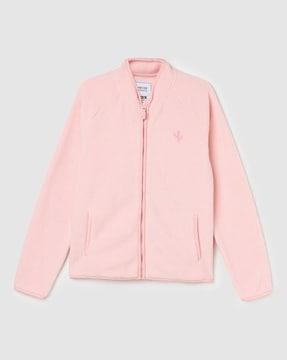 girls logo embroidered jacket with insert pockets