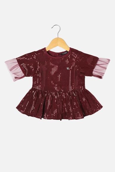 girls maroon embellished party top