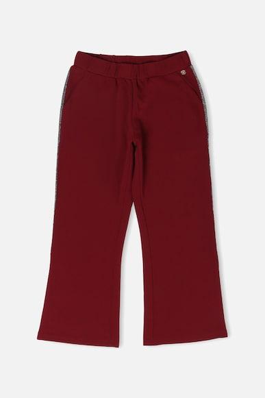 girls maroon solid regular fit trousers