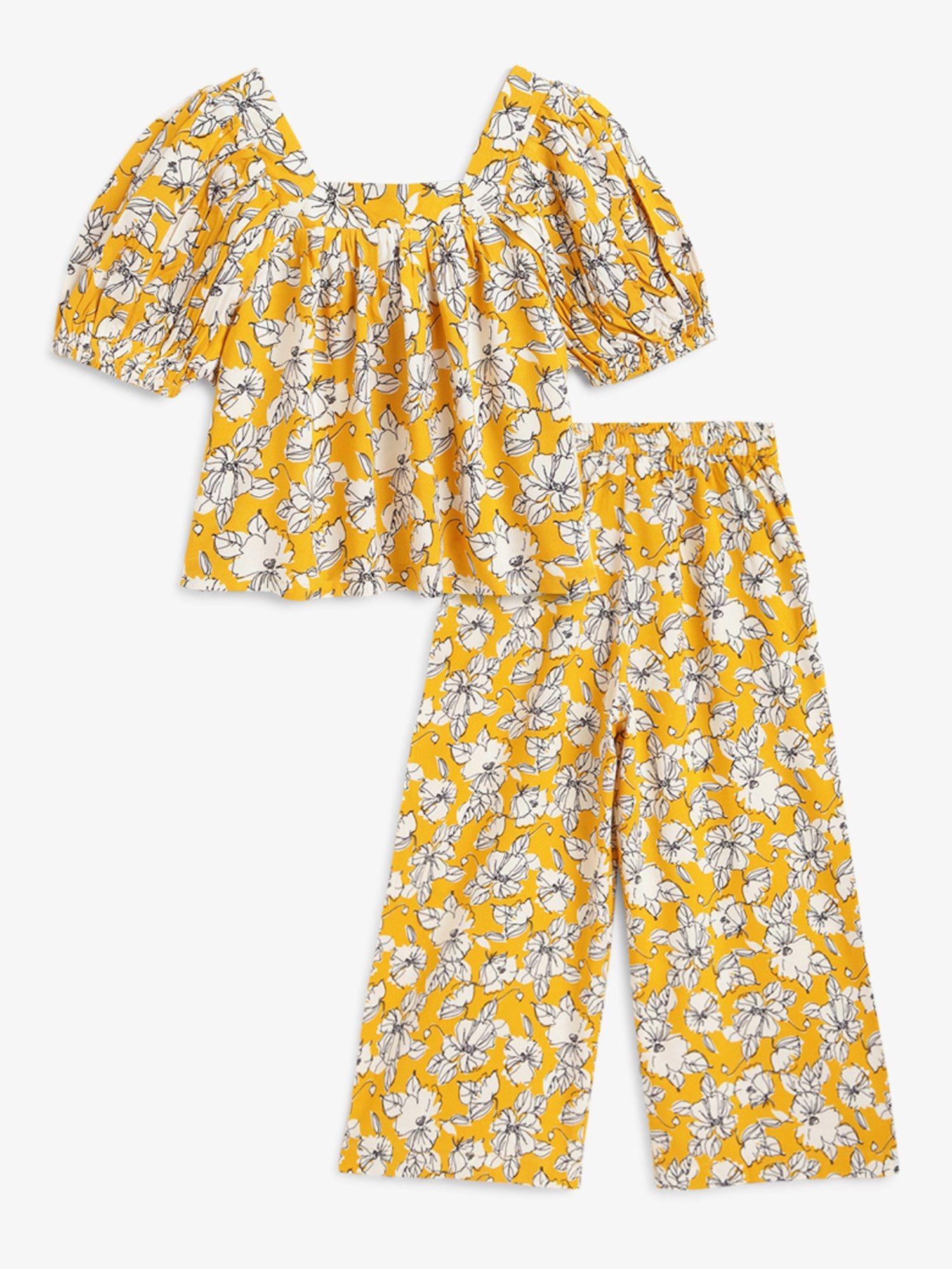 girls mia flower sketch print crop top and trousers (set of 2)