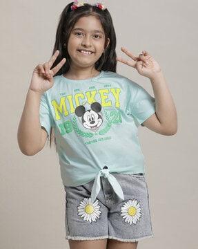 girls mickey mouse print regular fit round-neck t-shirt