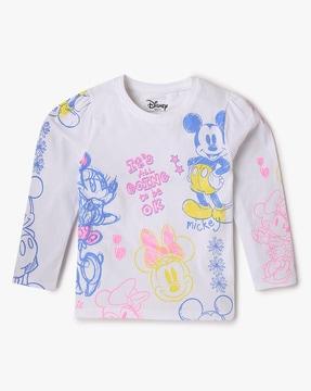 girls micky mouse print round-neck t-shirt