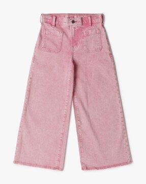 girls mid-wash wide-leg jeans