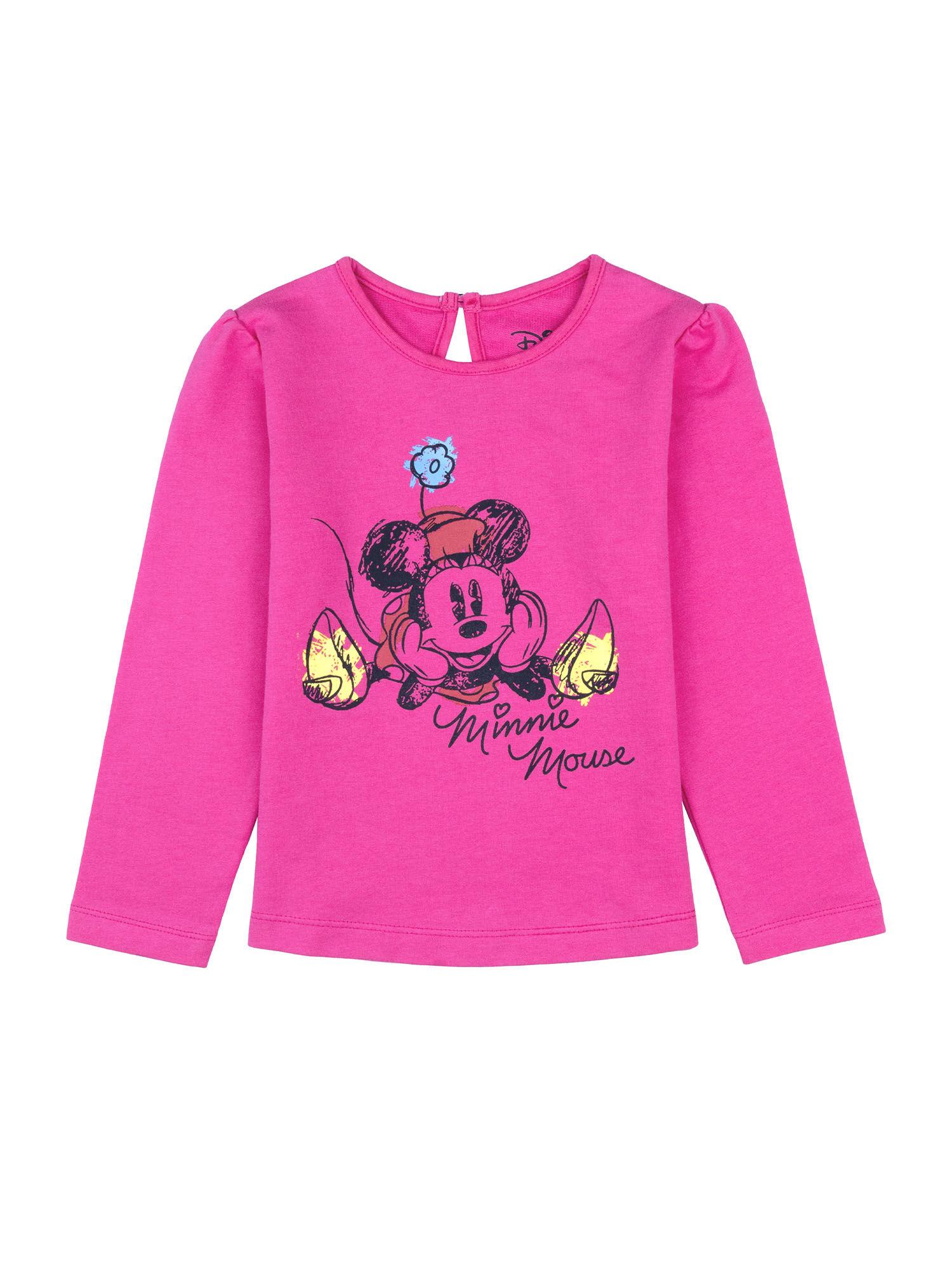 girls minnie "minnie mouse"printed full sleeve pink cotton tshirt