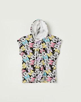 girls minnie mouse print regular fit hooded t-shirt