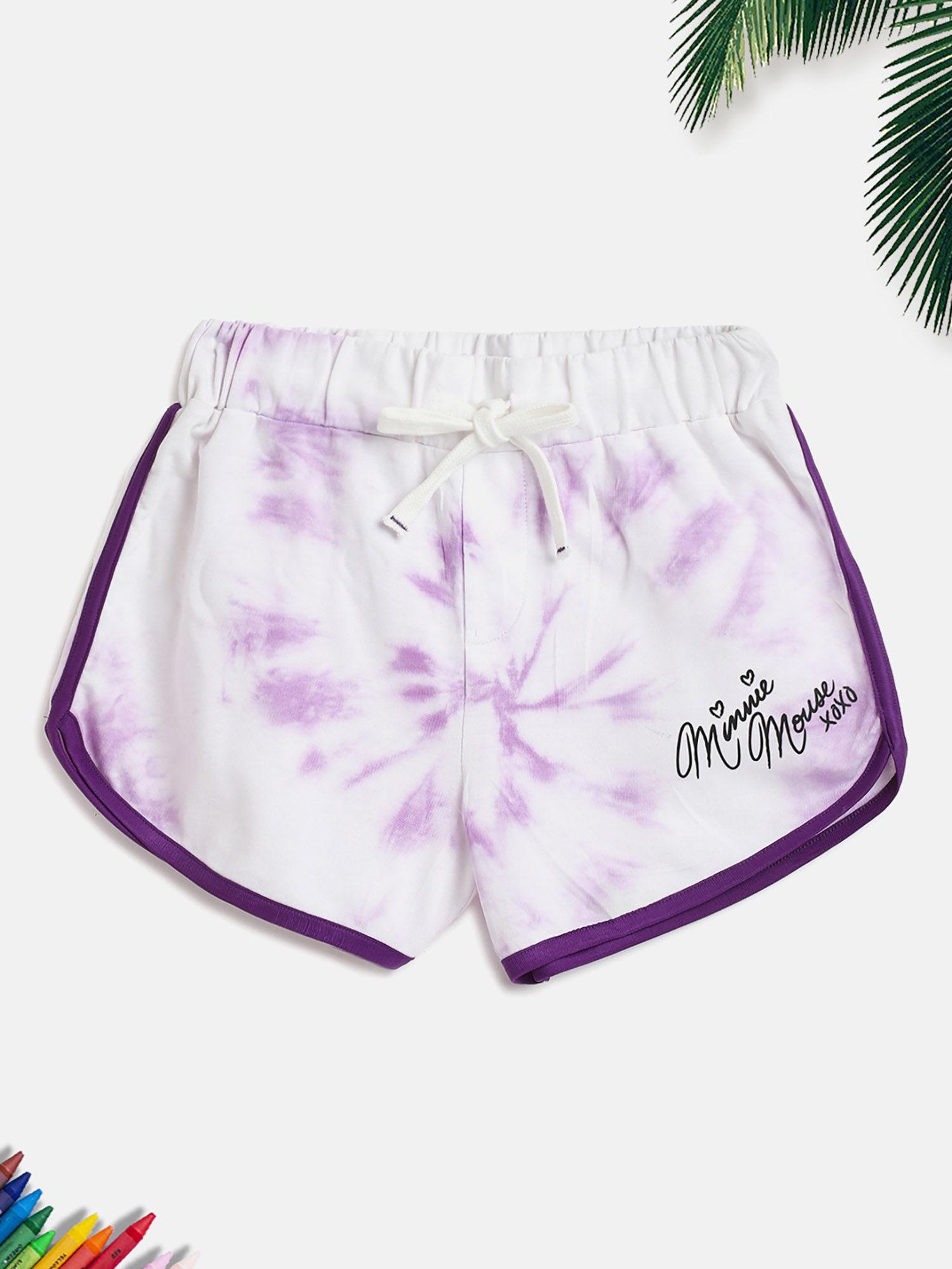 girls minnie mouse tie and dye cotton short- purple