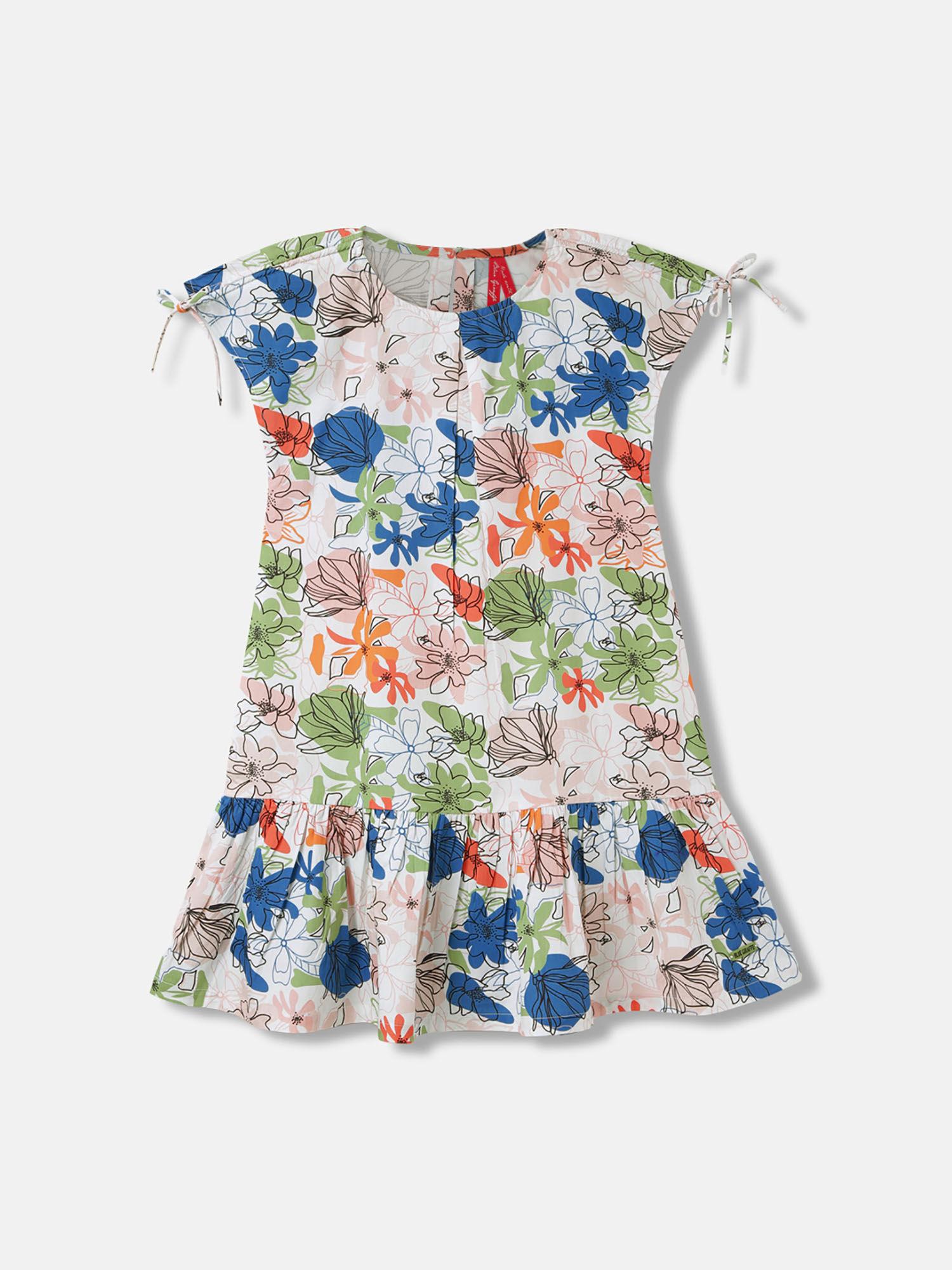 girls multi-color floral regular fit sleeveless knee length dress