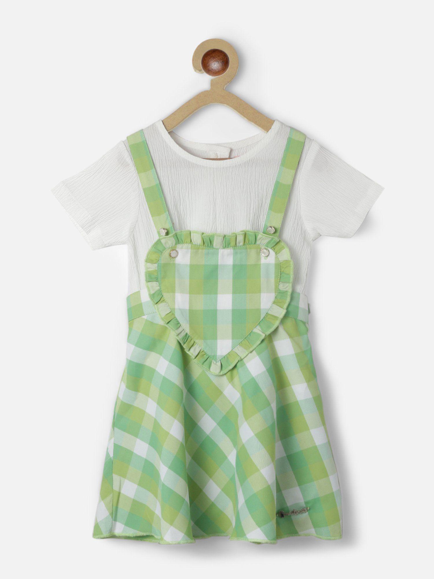 girls multicolor checkered top with pinafore (set of 2)
