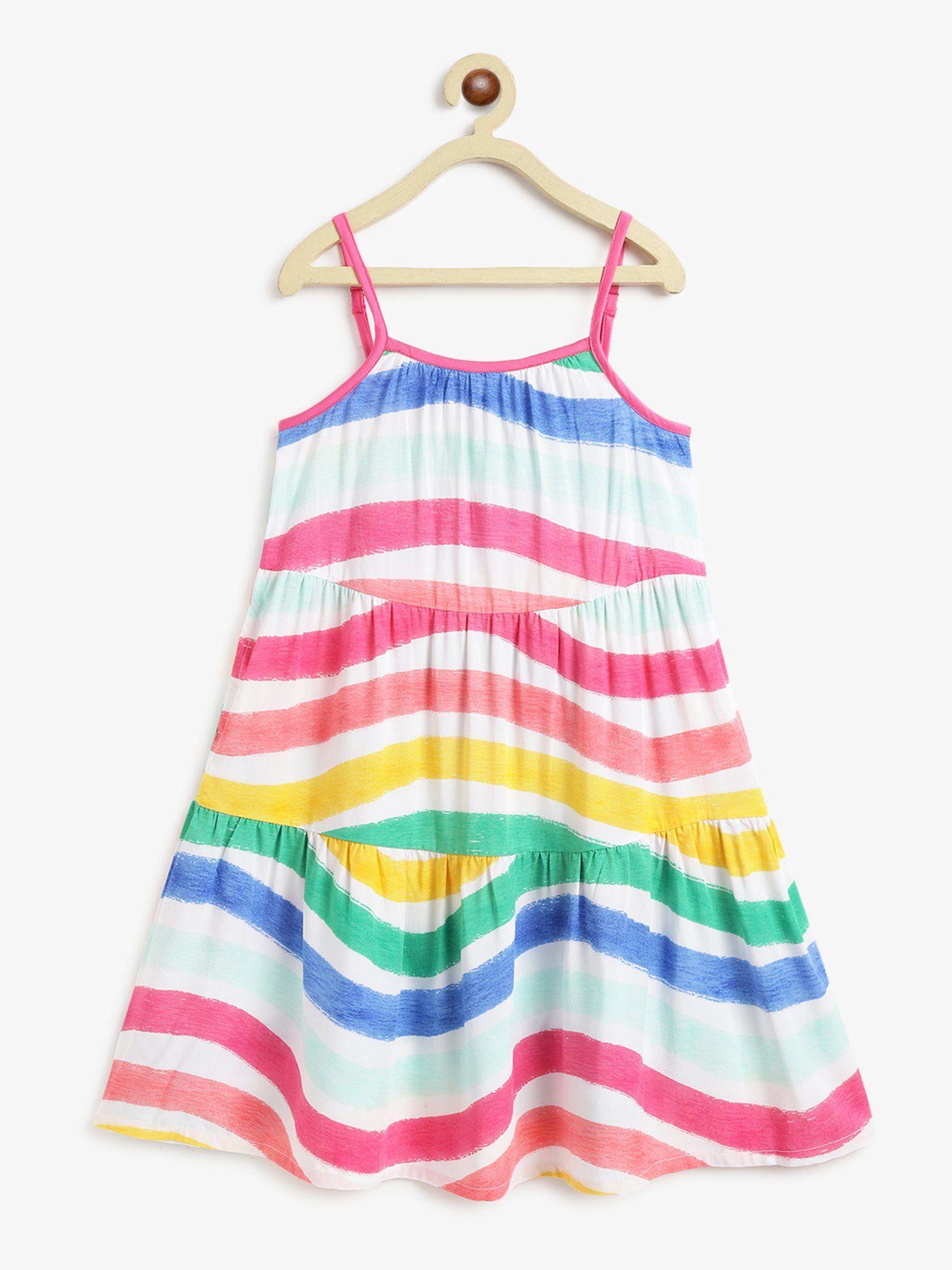 girls myra midi dress - rainbow waves - multicolour