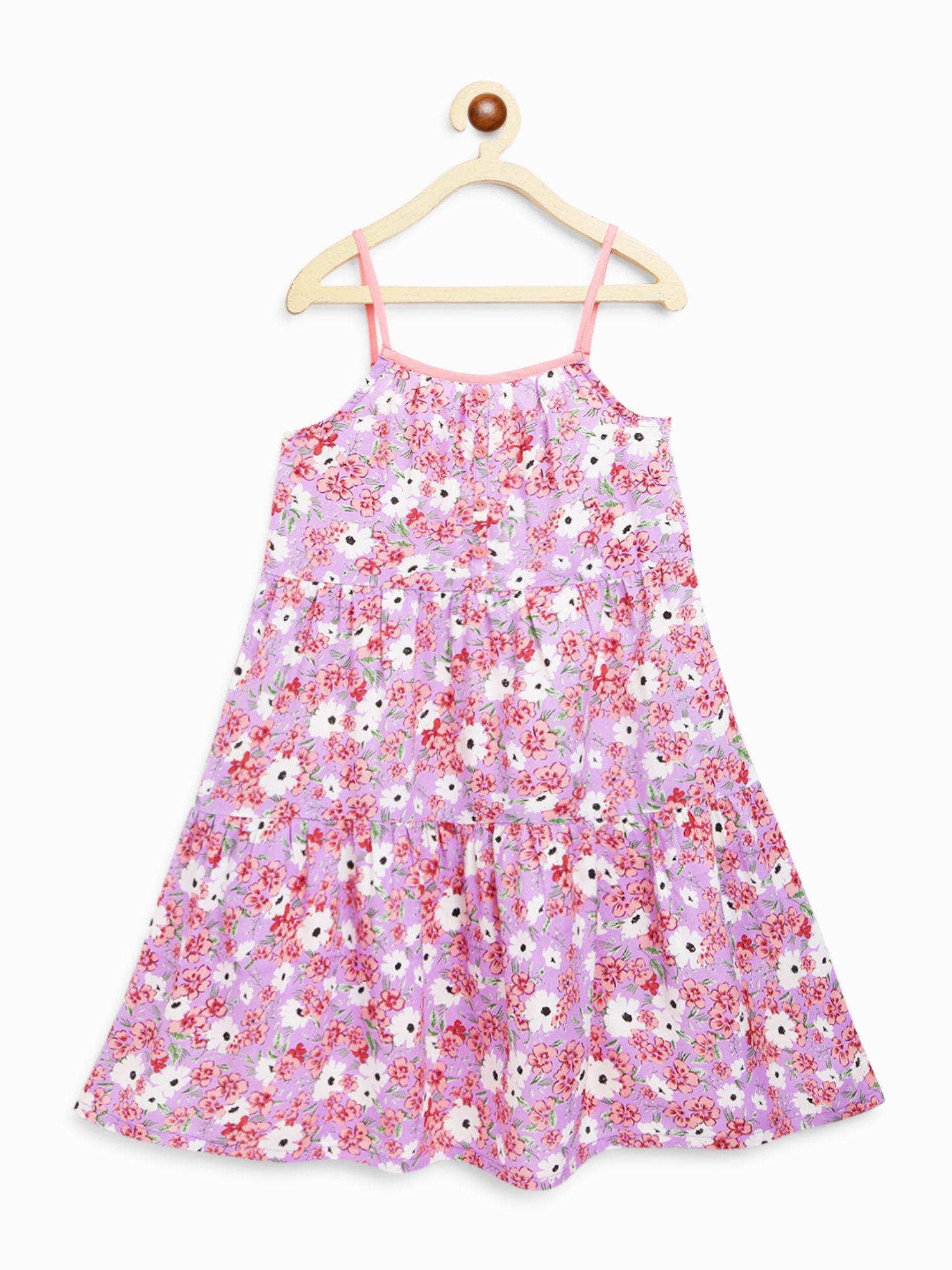 girls myra midi length strappy dress - floral print - purple