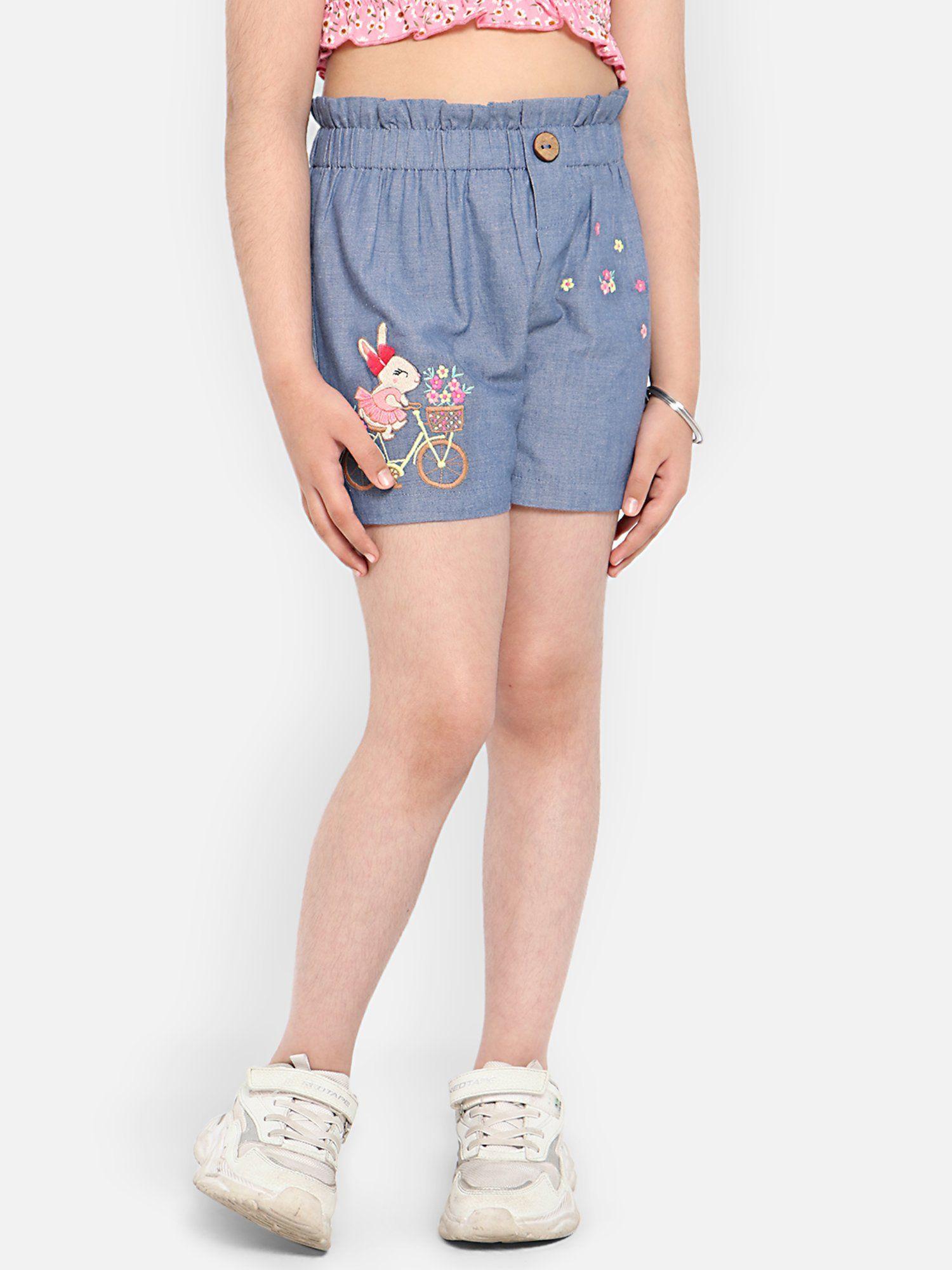 girls na embroidered cotton shorts