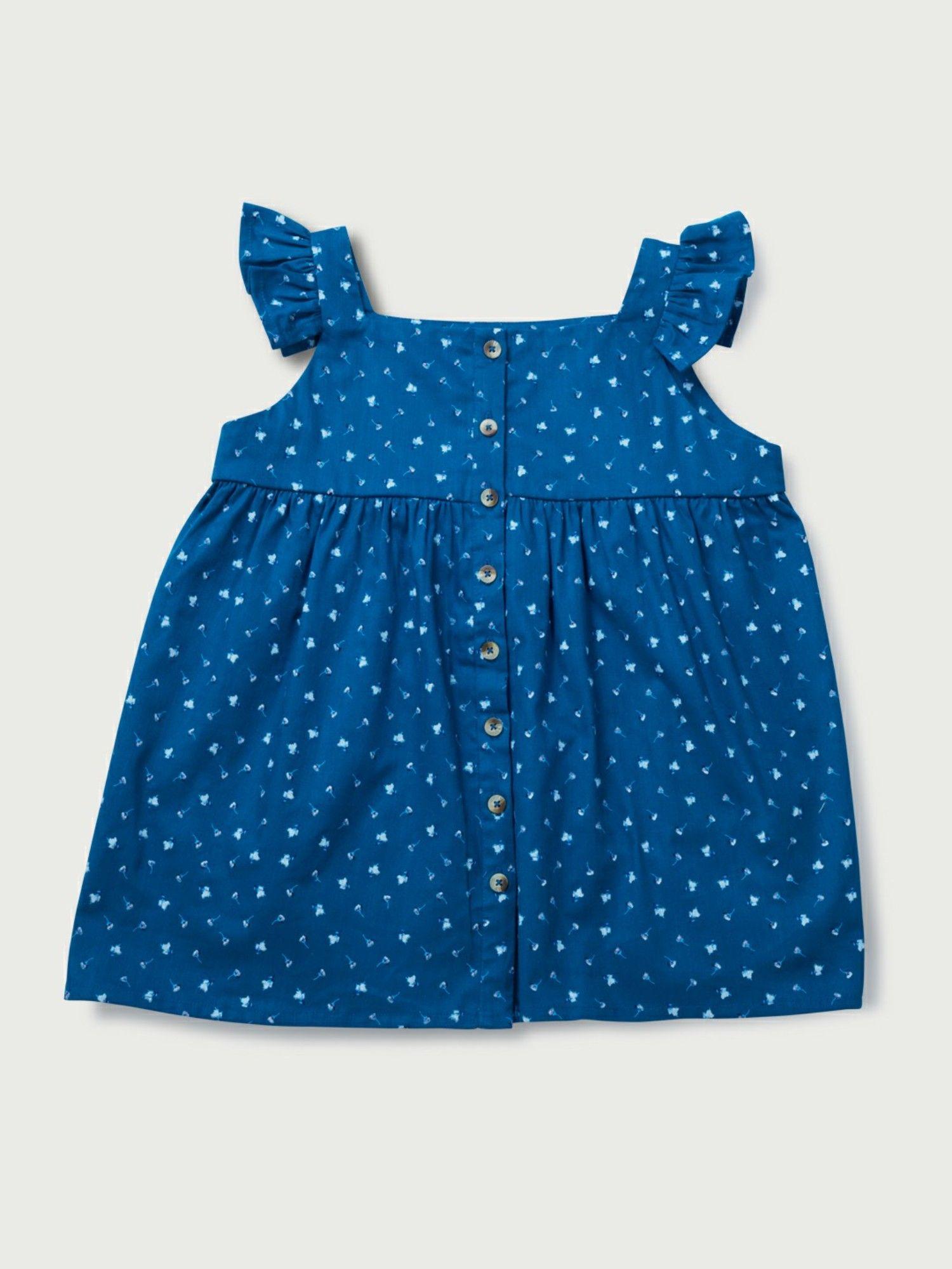 girls navy blue cotton floral woven top