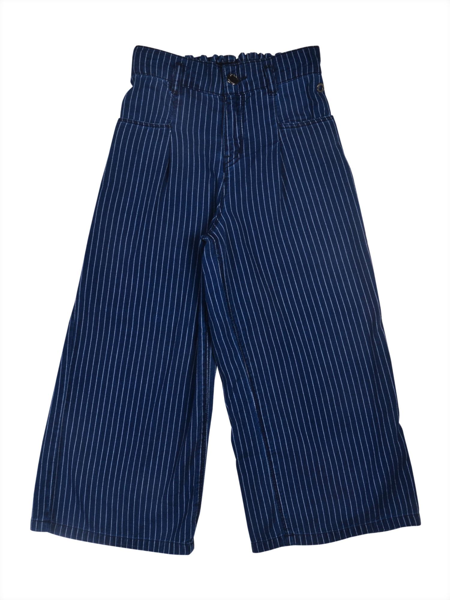 girls navy blue denim stripes elasticated culottes