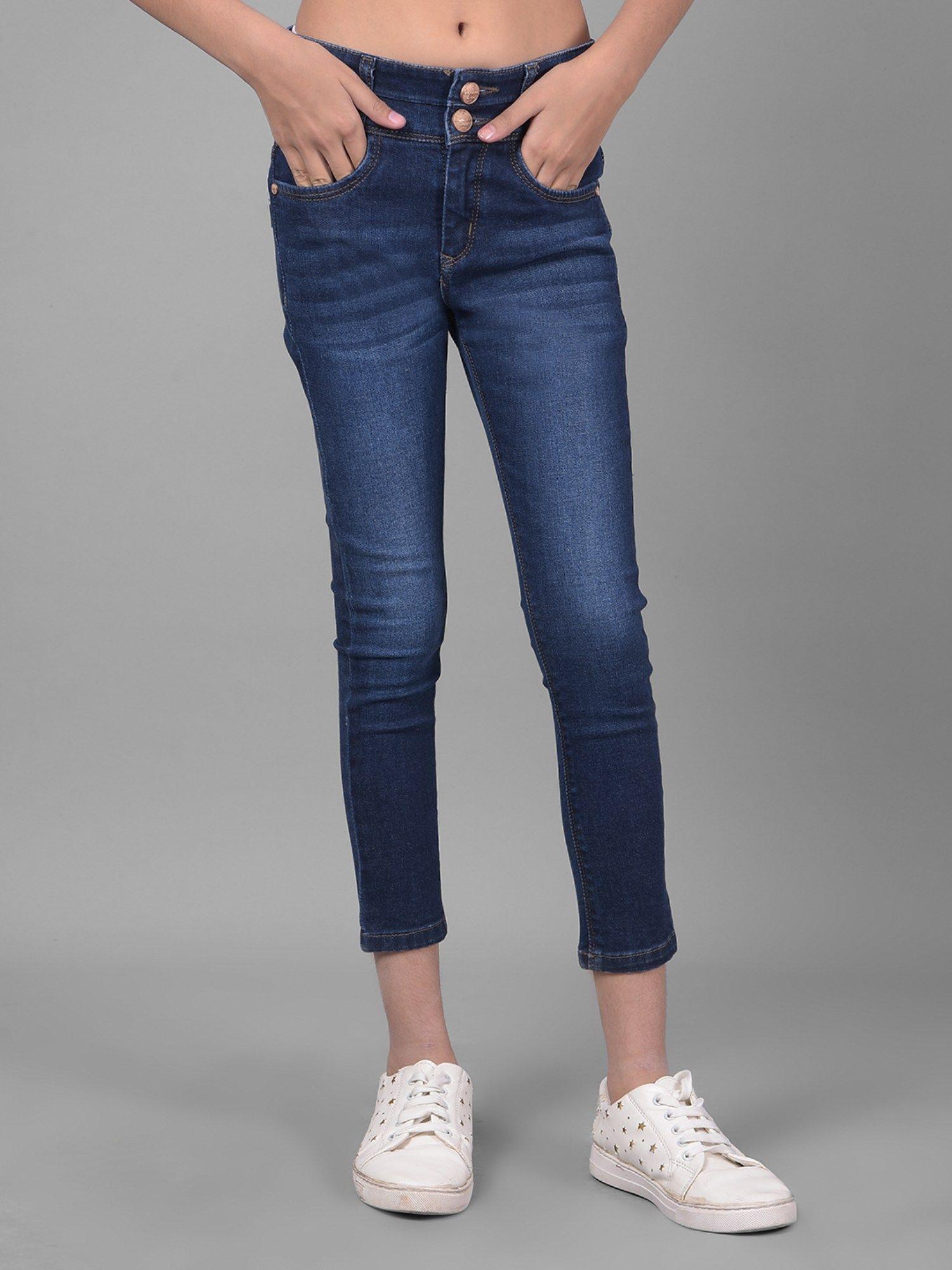 girls navy blue high-waist jeans