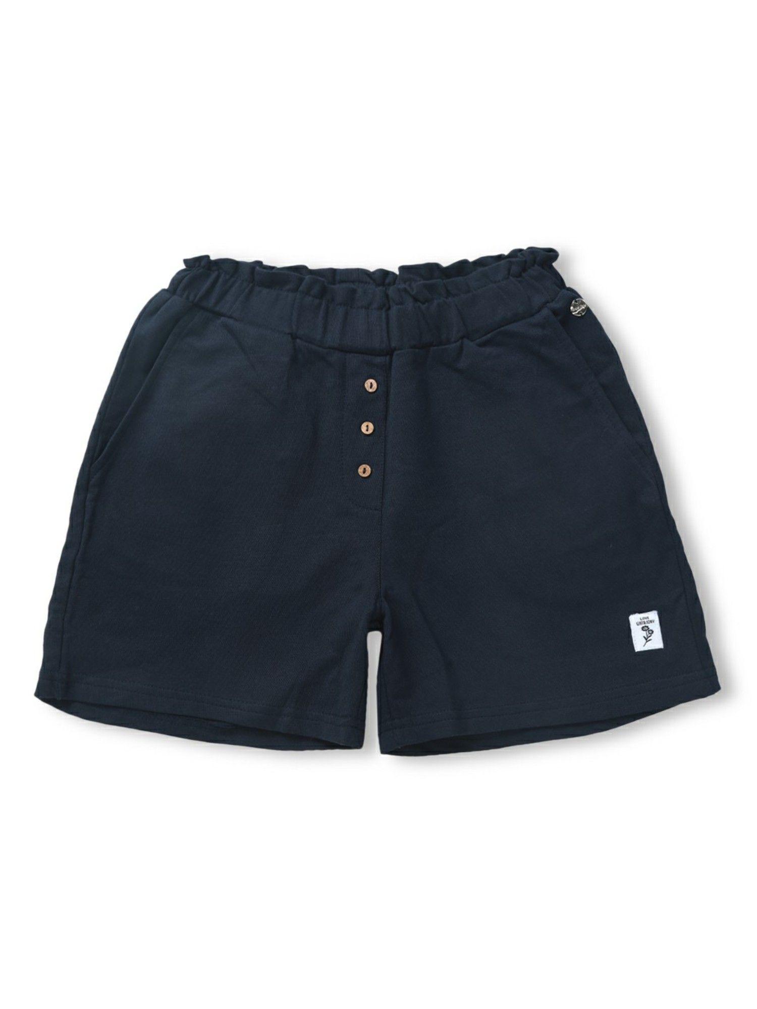 girls navy blue knitted solid shorts