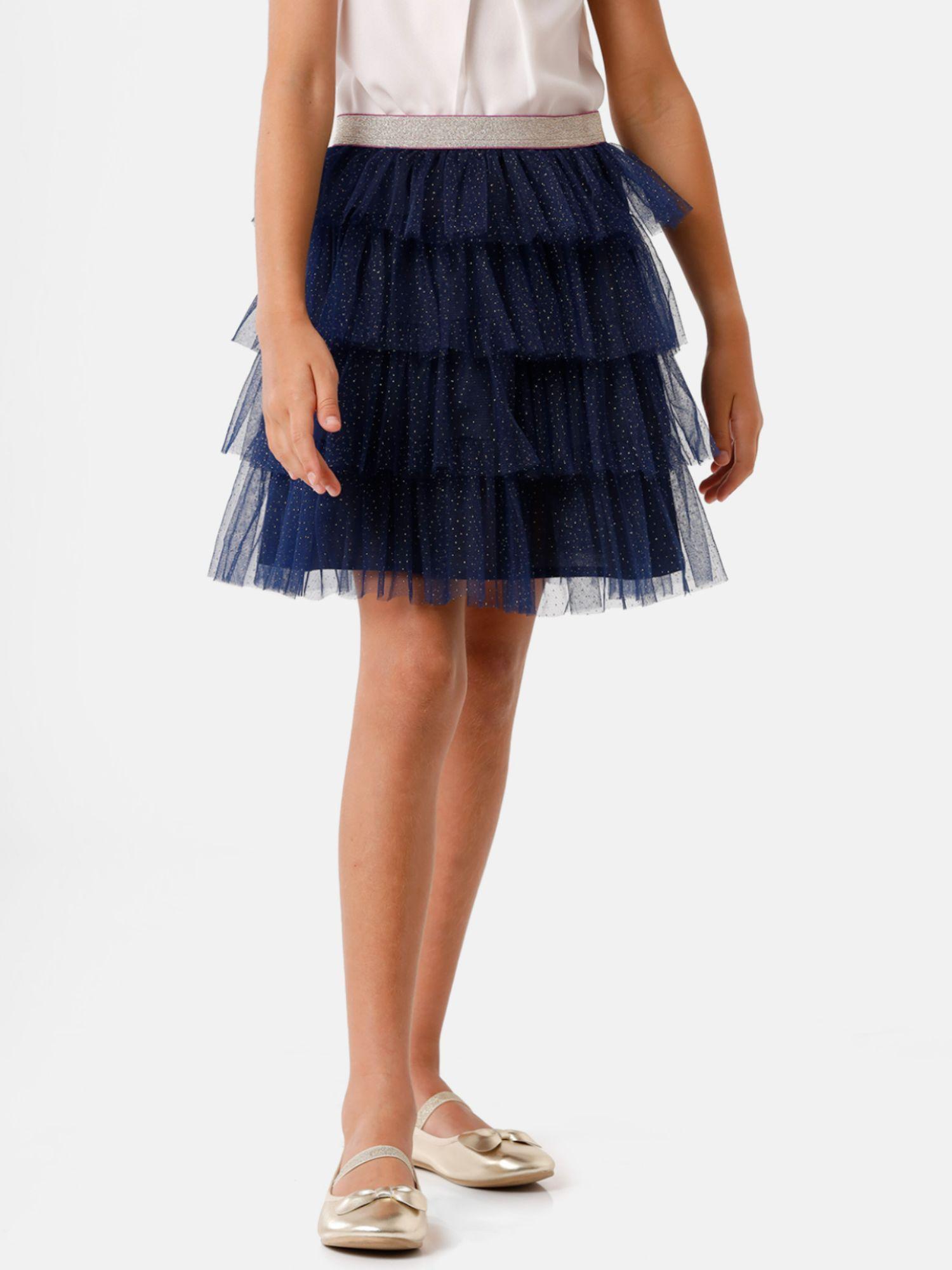 girls navy blue net layered skirt