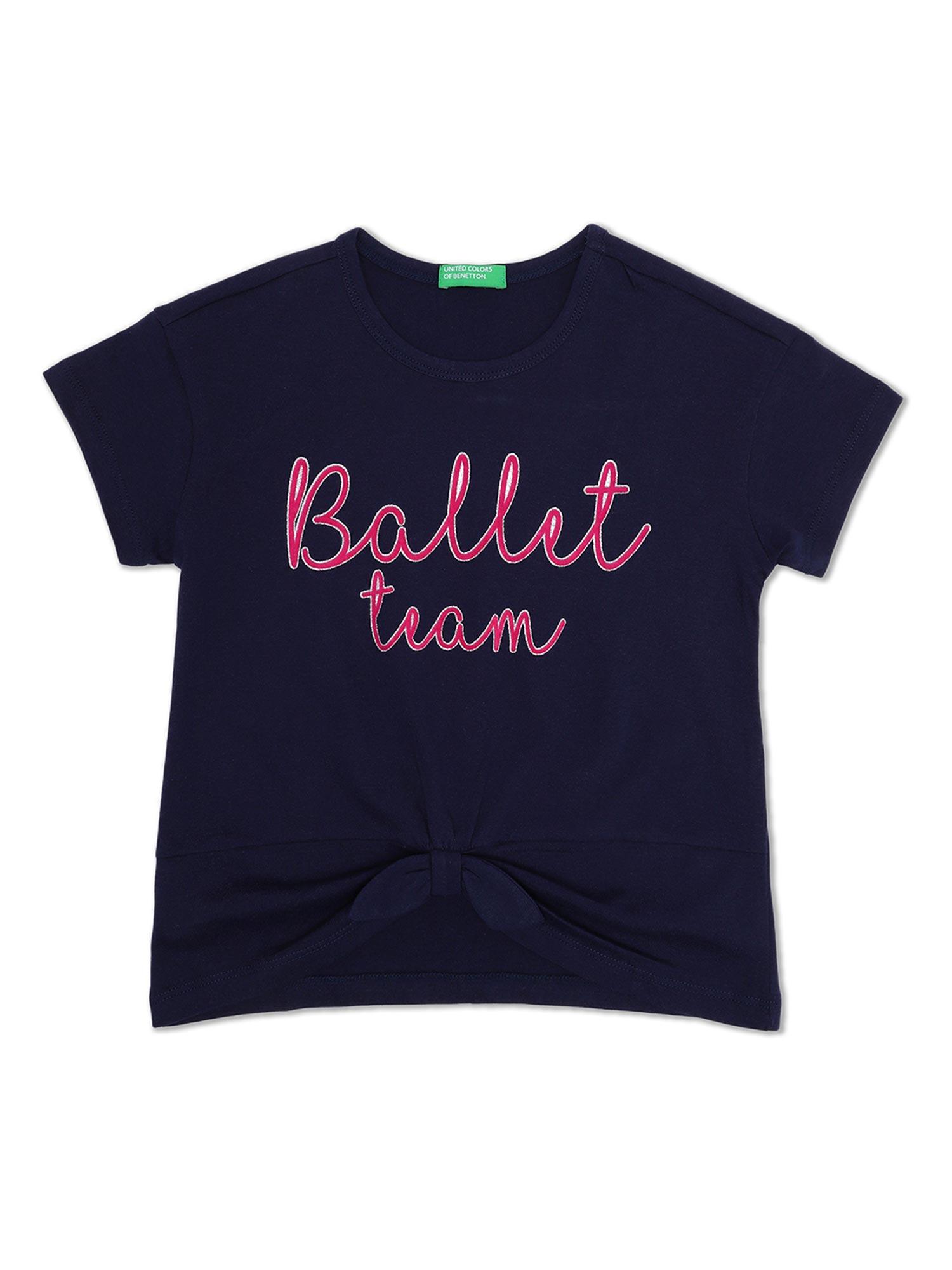 girls navy blue printed top