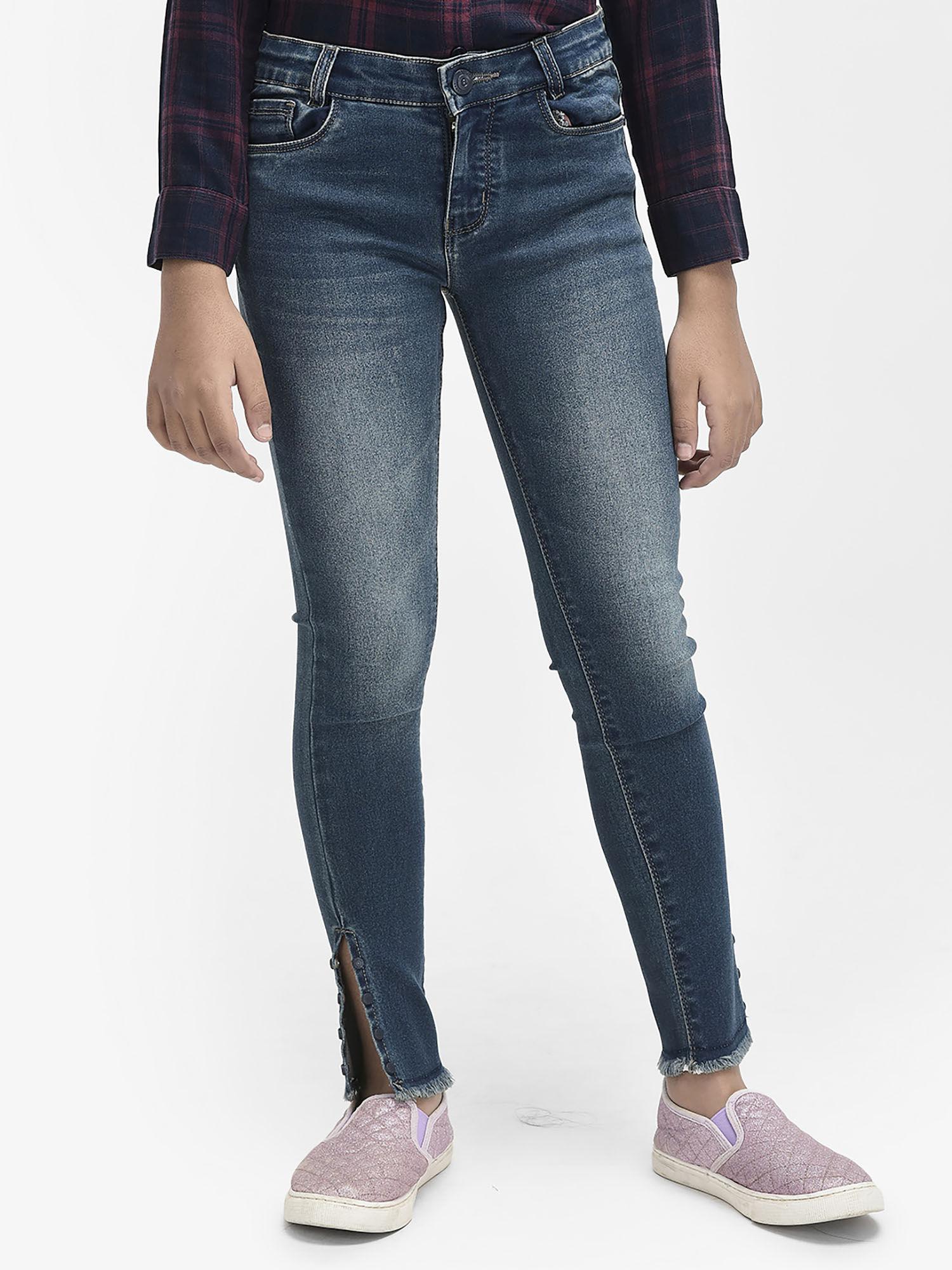 girls navy blue slit jeans