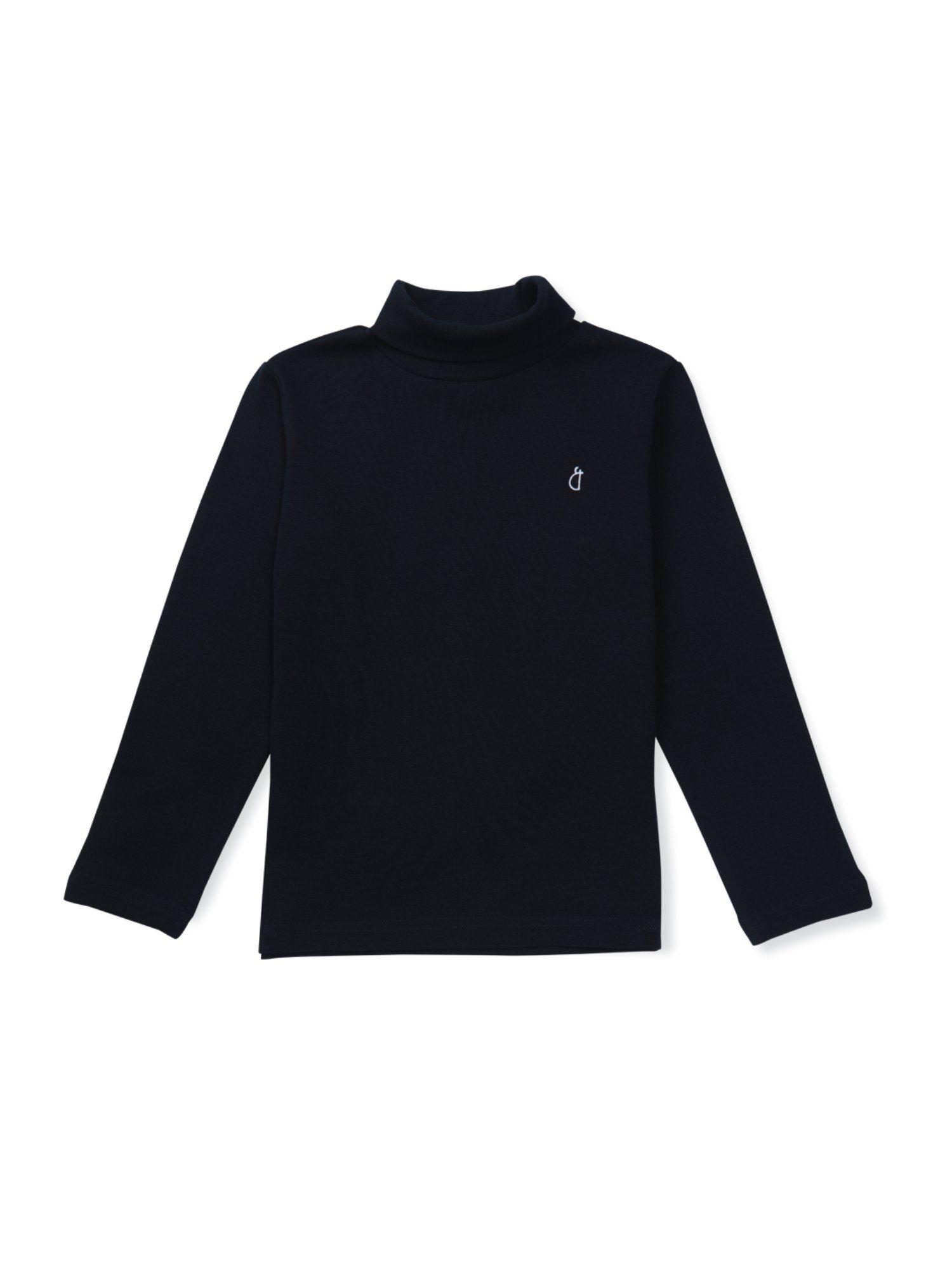 girls navy blue solid cotton skivvy full sleeves