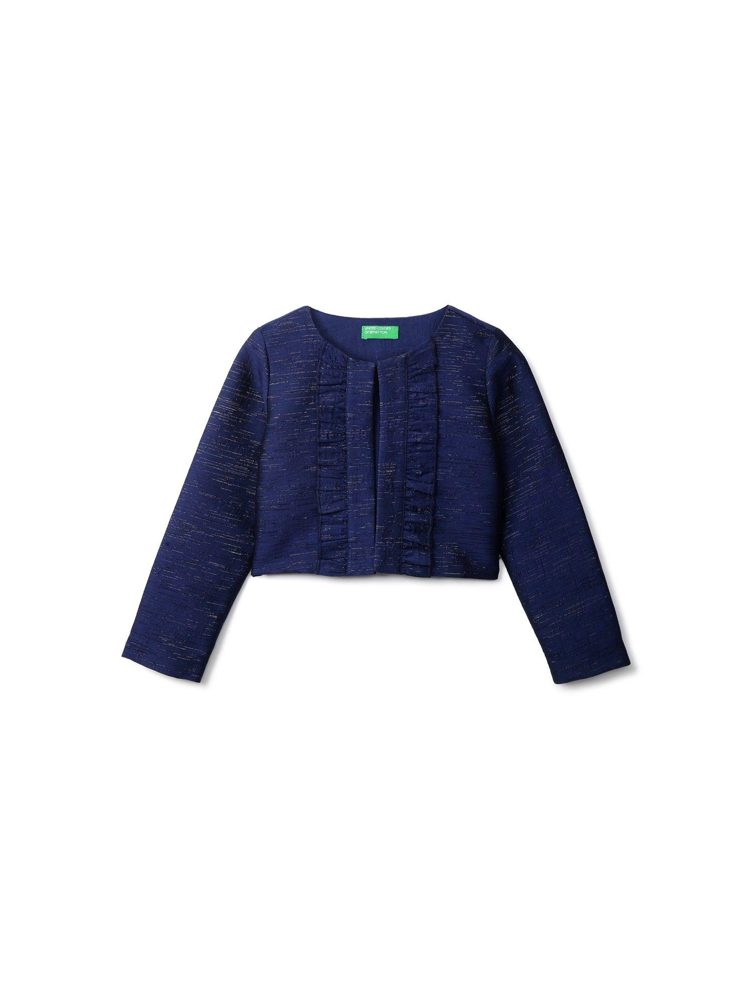 girls navy blue solid jacket