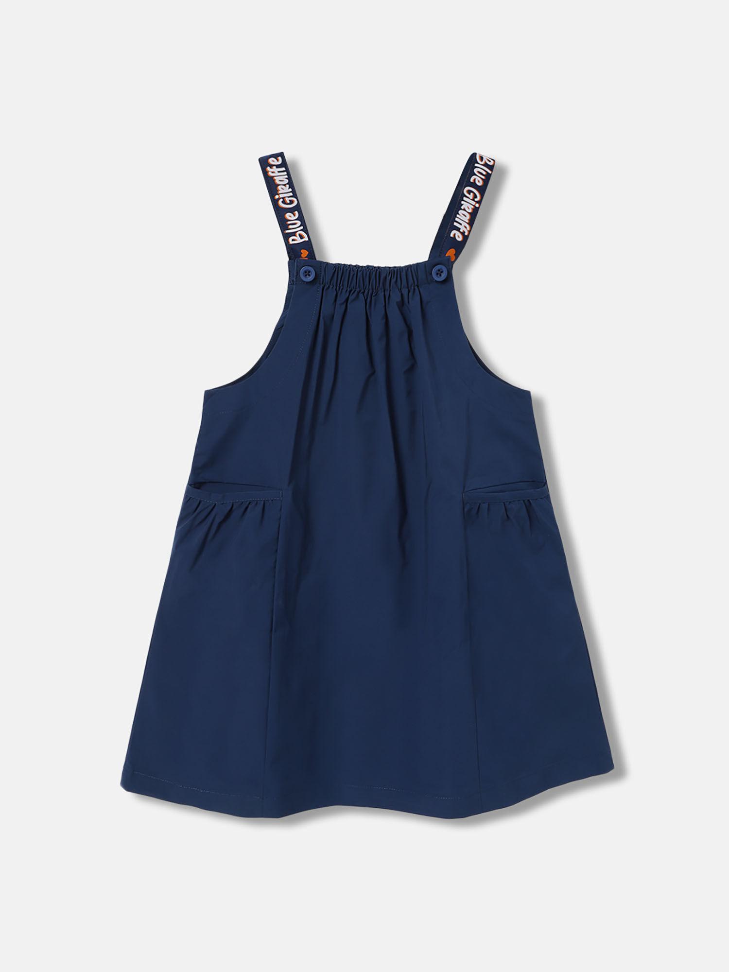 girls navy blue solid regular fit sleeveless knee length dress