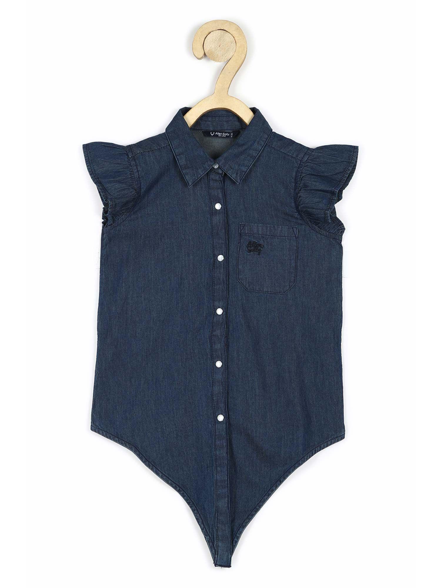 girls navy blue solid tops