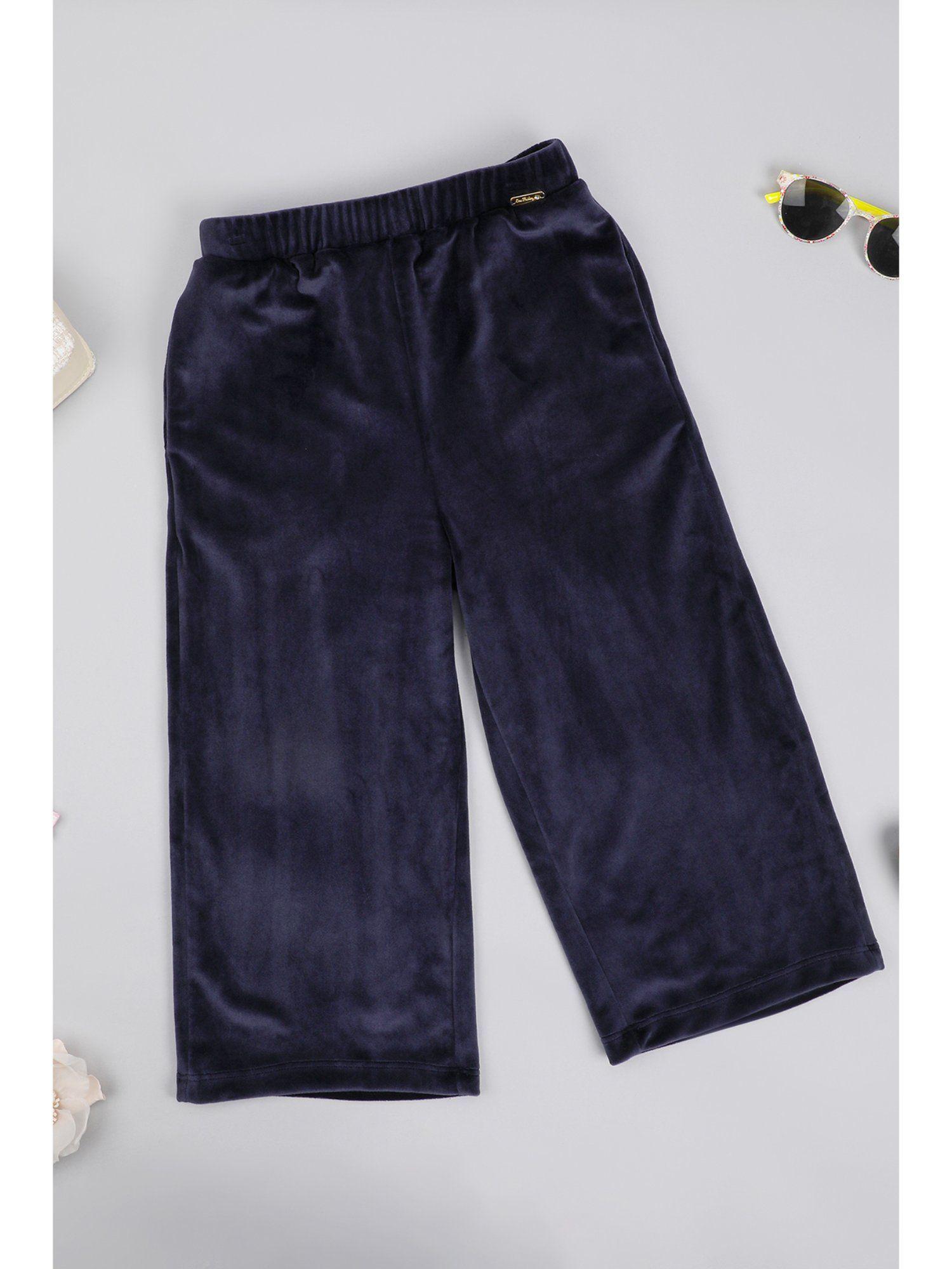 girls navy blue solid trousers