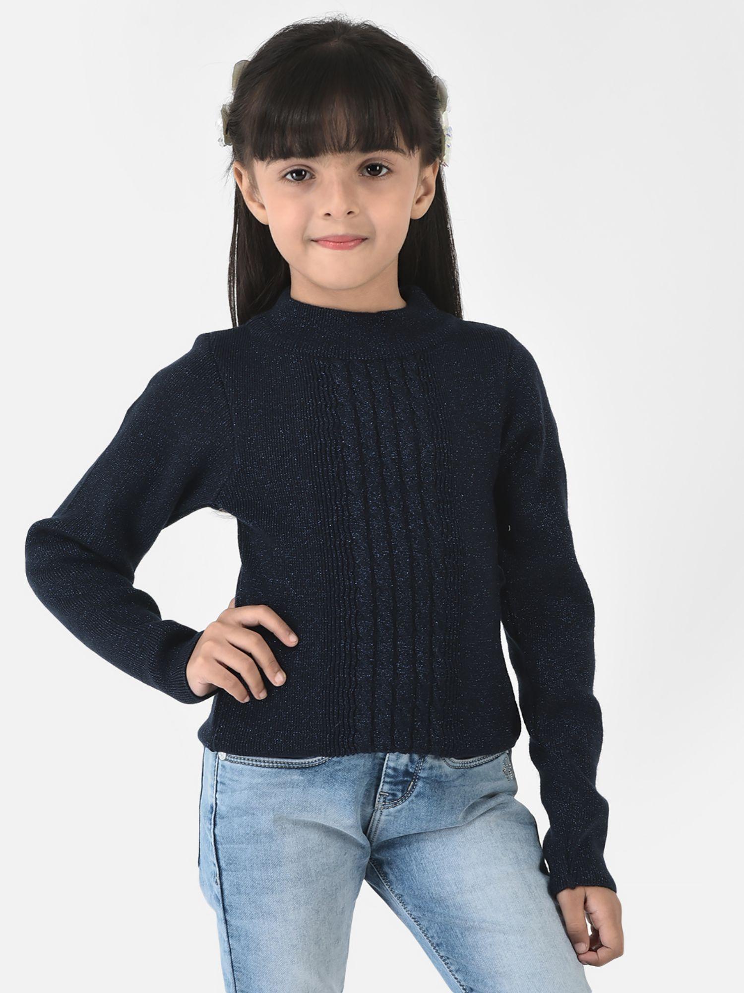 girls navy blue sweater in self-designed print