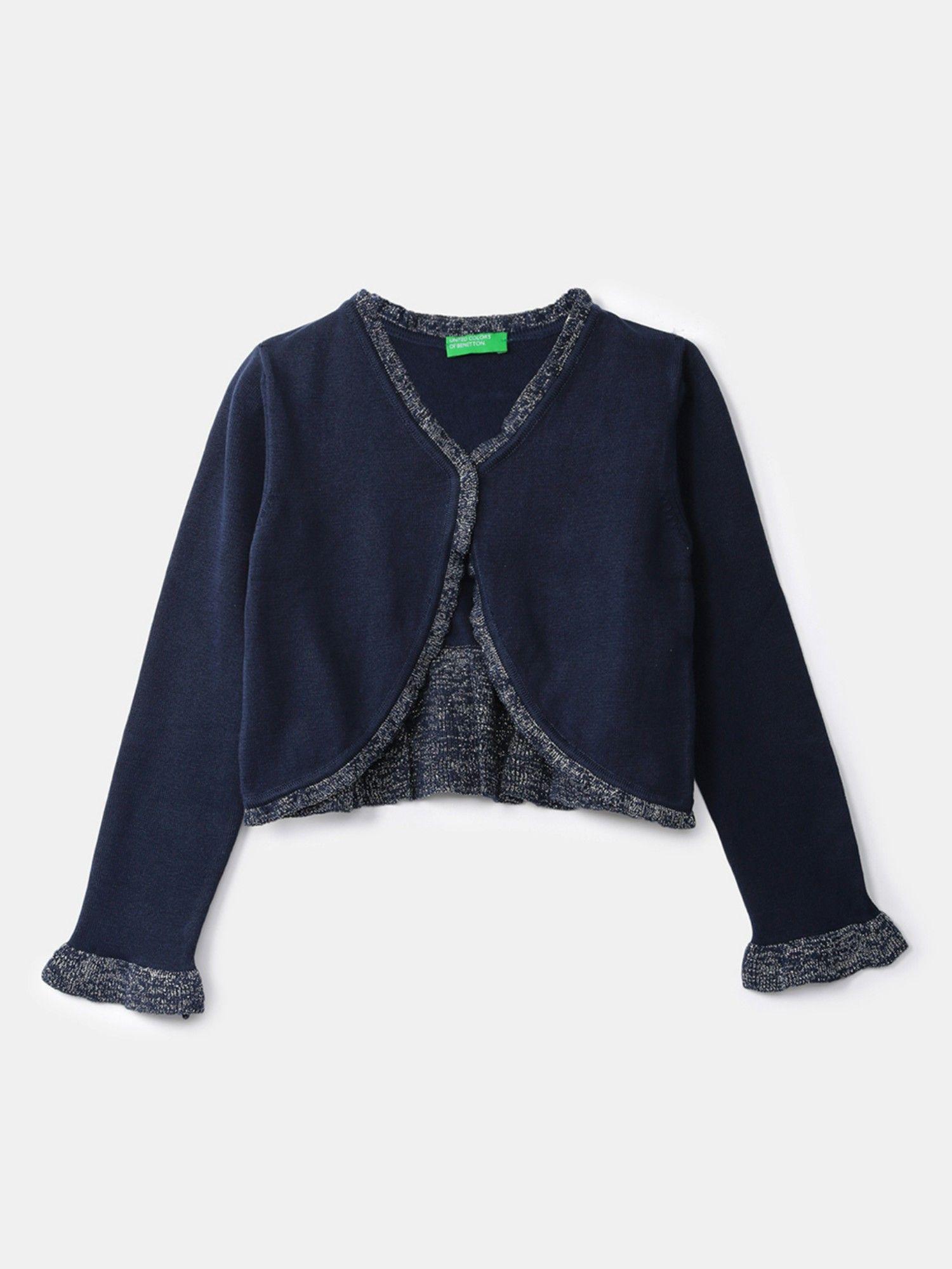 girls navy blue v neck cardigan