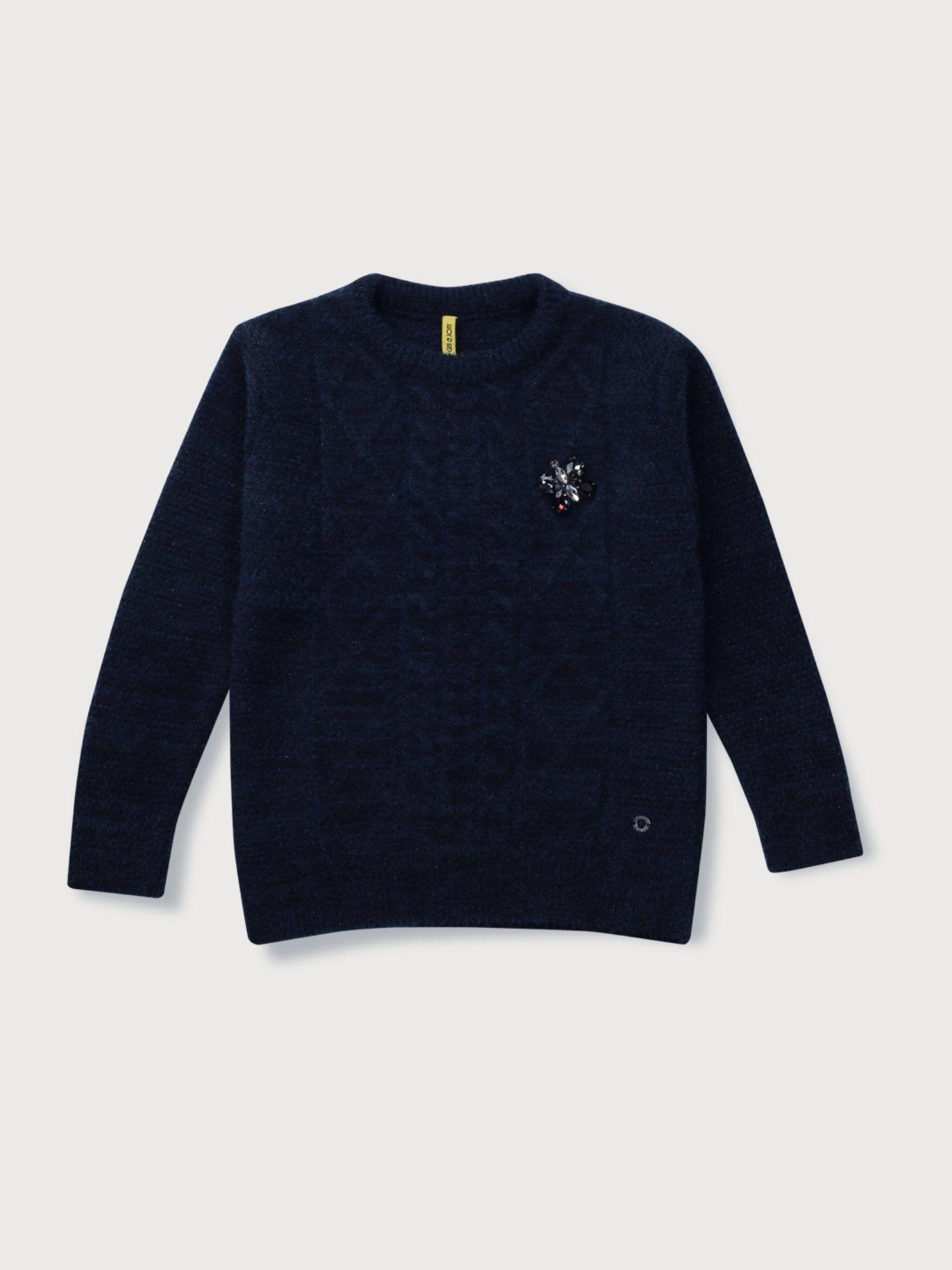 girls navy blue woven cotton sweater full sleeves