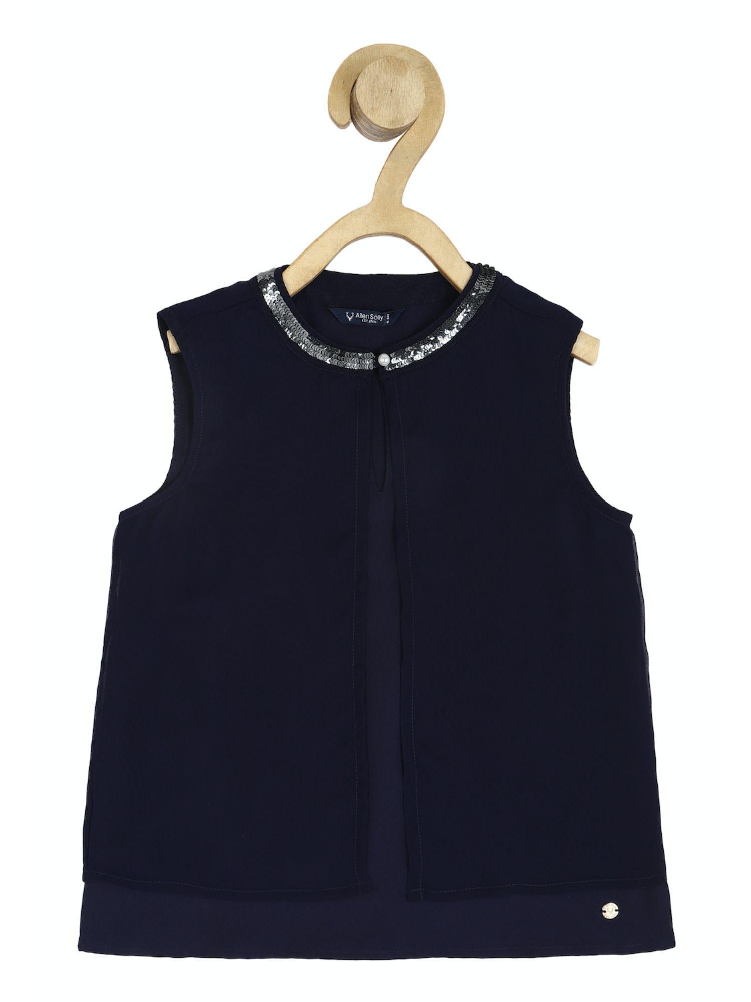 girls navy embellished party top navy blue
