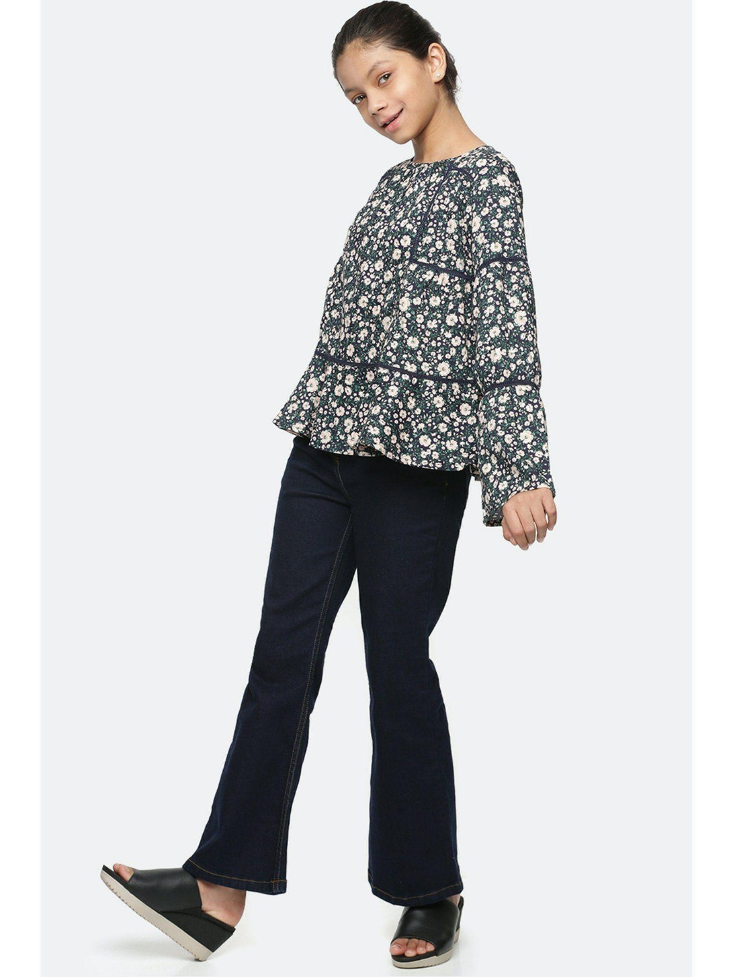girls navy floral top
