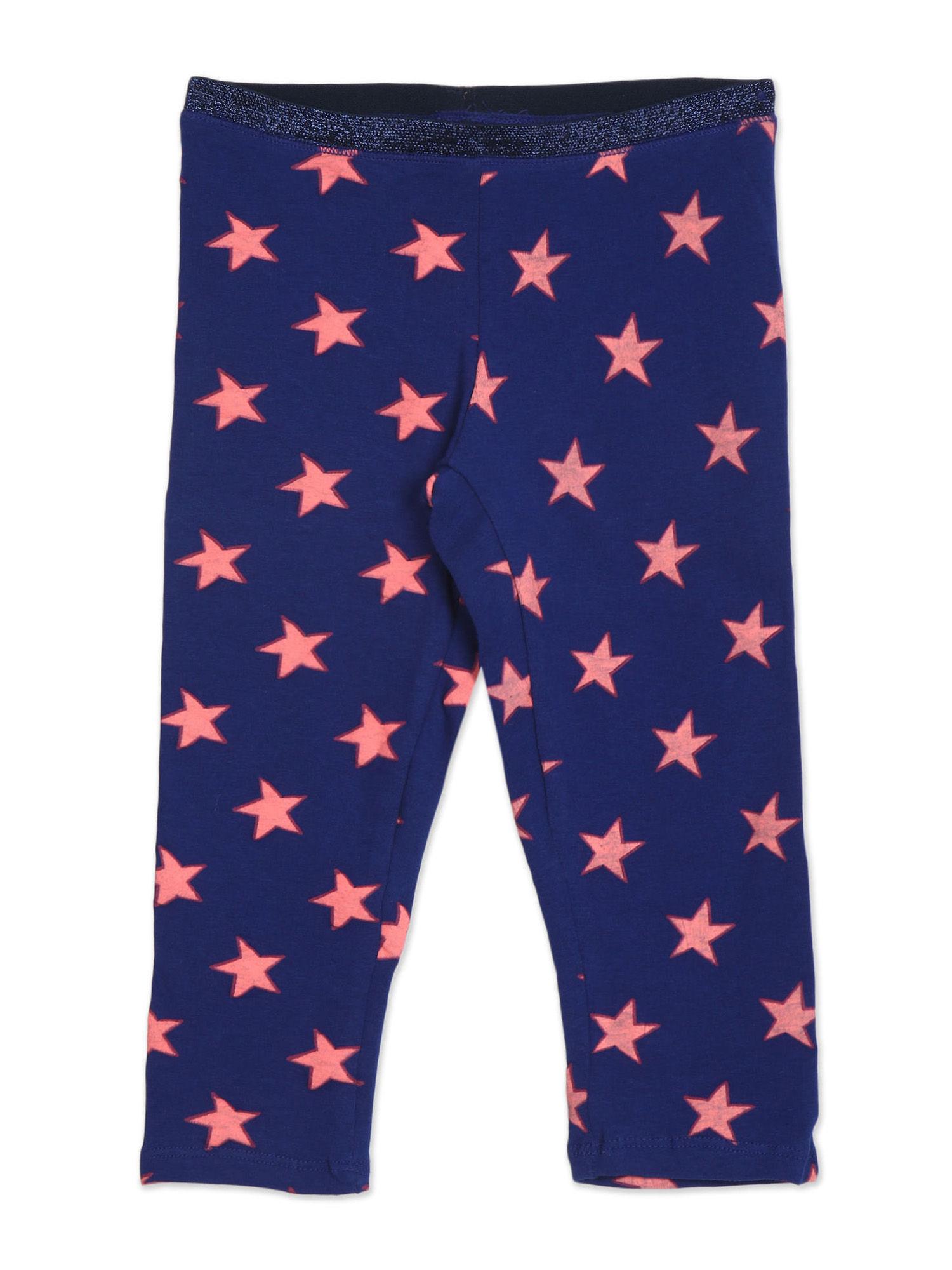 girls navy glitter waistband star print leggings
