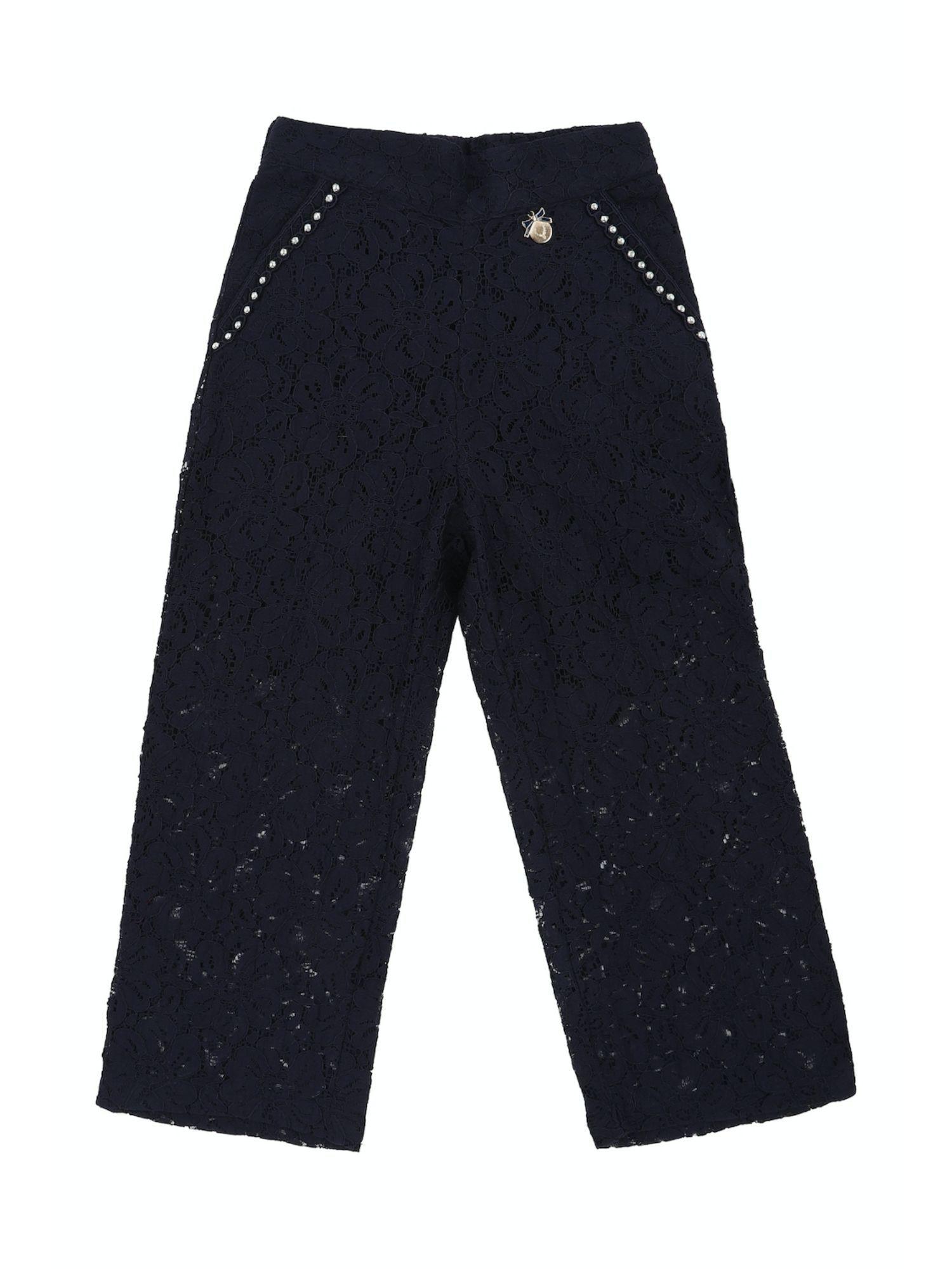 girls navy lace regular fit trousers