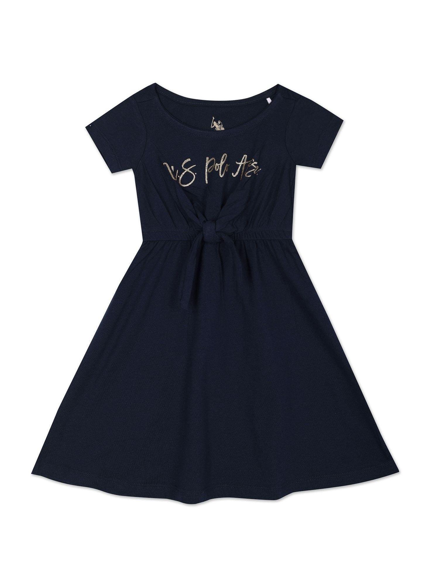 girls navy solid cotton dress