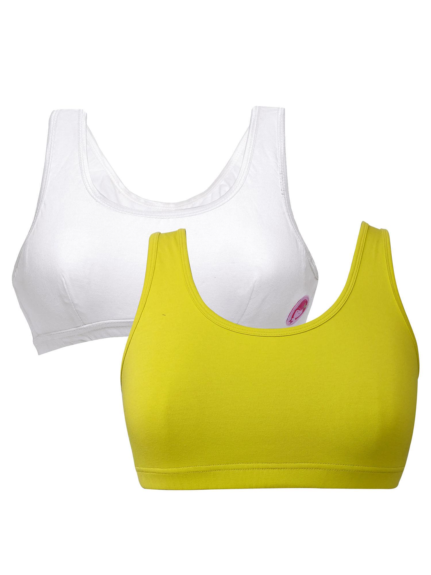 girls neon green & white broad strap beginners bra (pack of 2)
