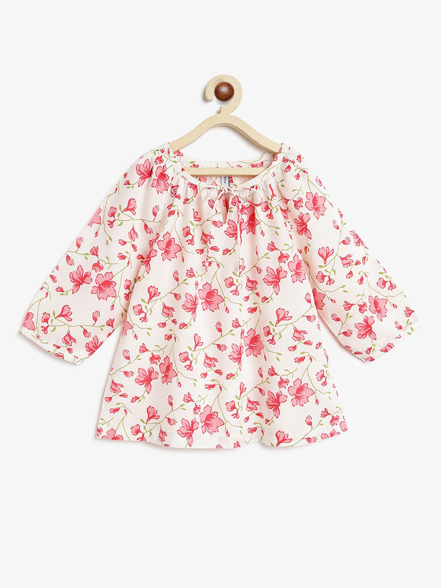 girls nora top with tie-ups seamless floral print pink