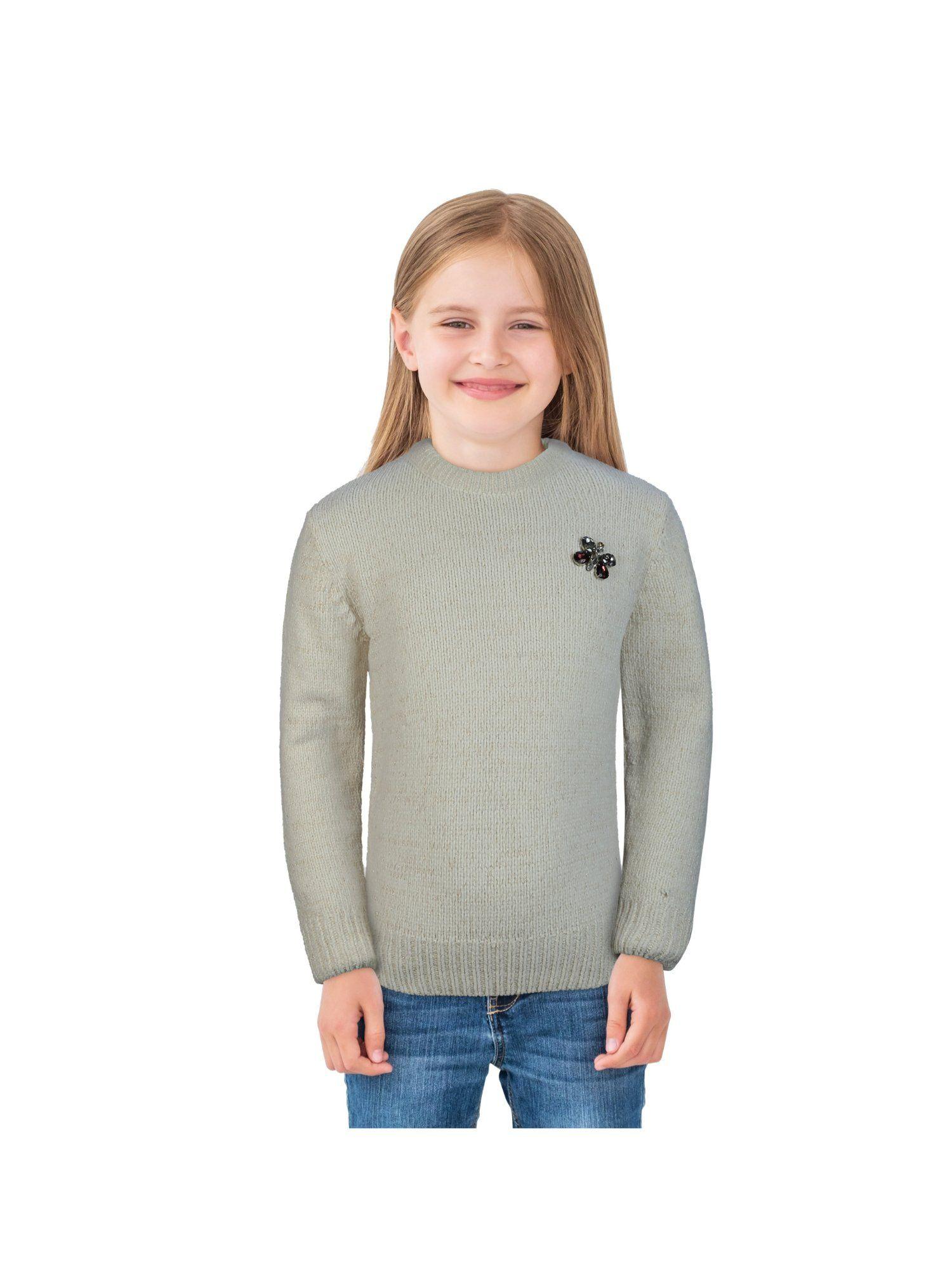 girls off white cotton woven sweater