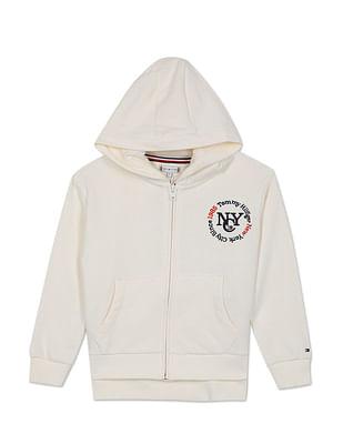 girls off white timeless embroidered logo hooded zip up sweatshirt