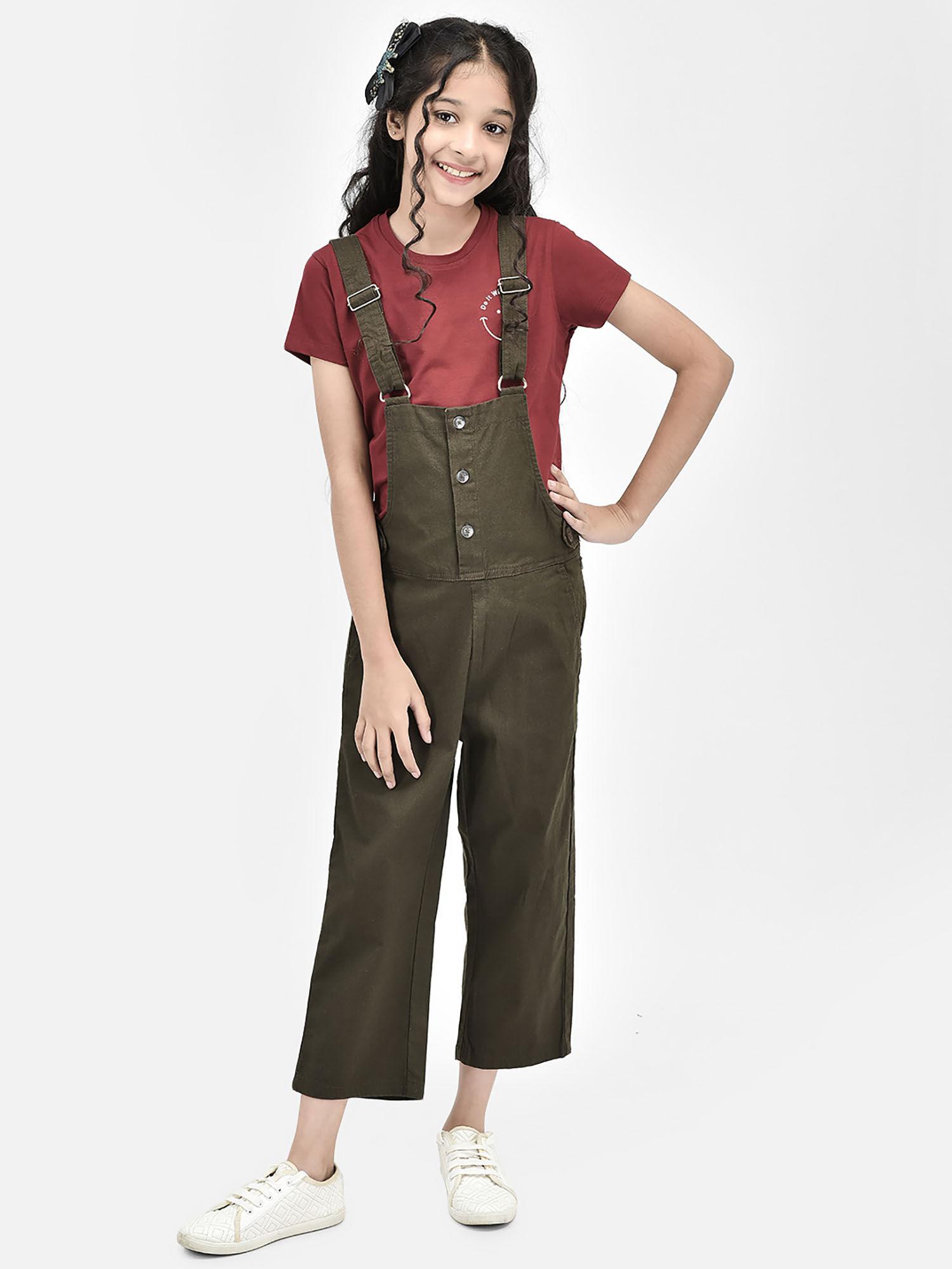 girls olive cotton dungarees