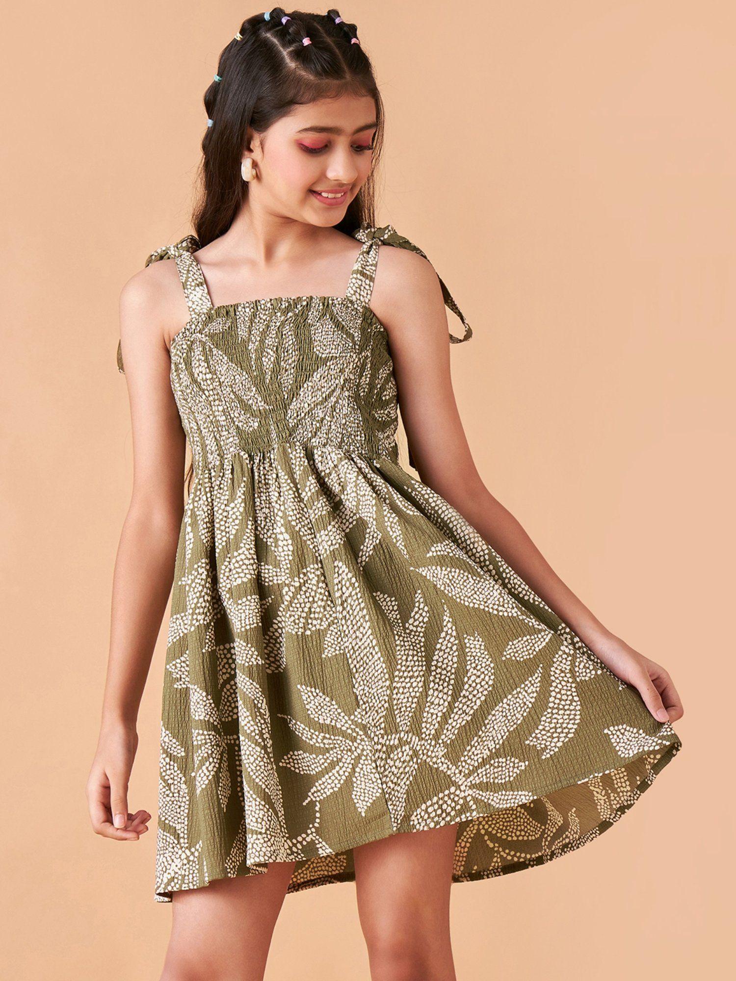 girls olive green fit and flare above knee dress
