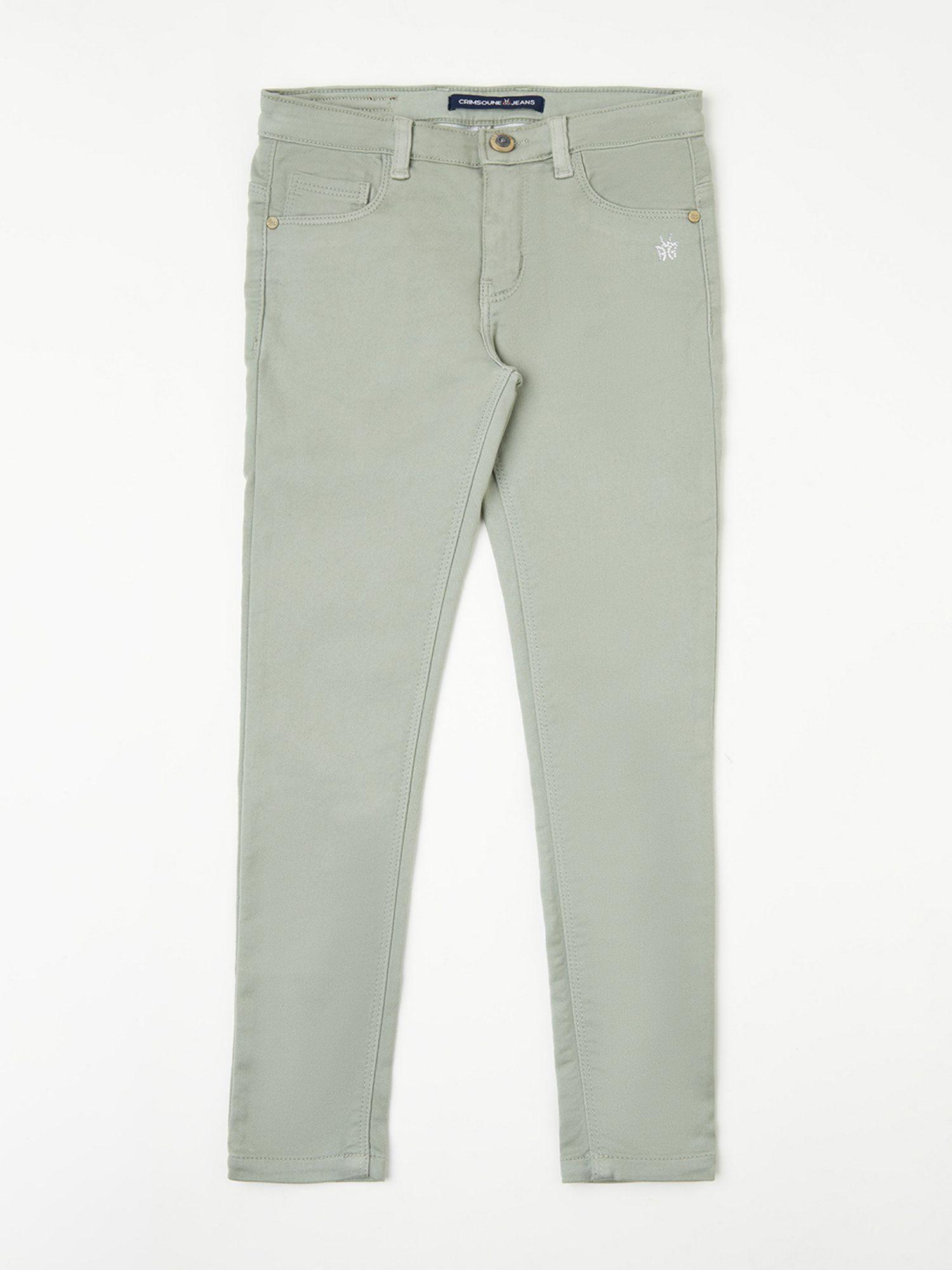 girls olive solid jeans